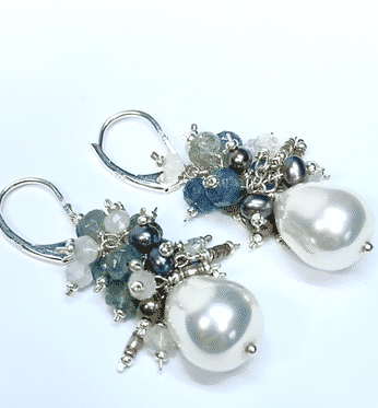 Elegant Moss Aquamarine & Pearl Cluster Earrings in Sterling Silver | Perfect for Weddings, Parties & Special Occasions