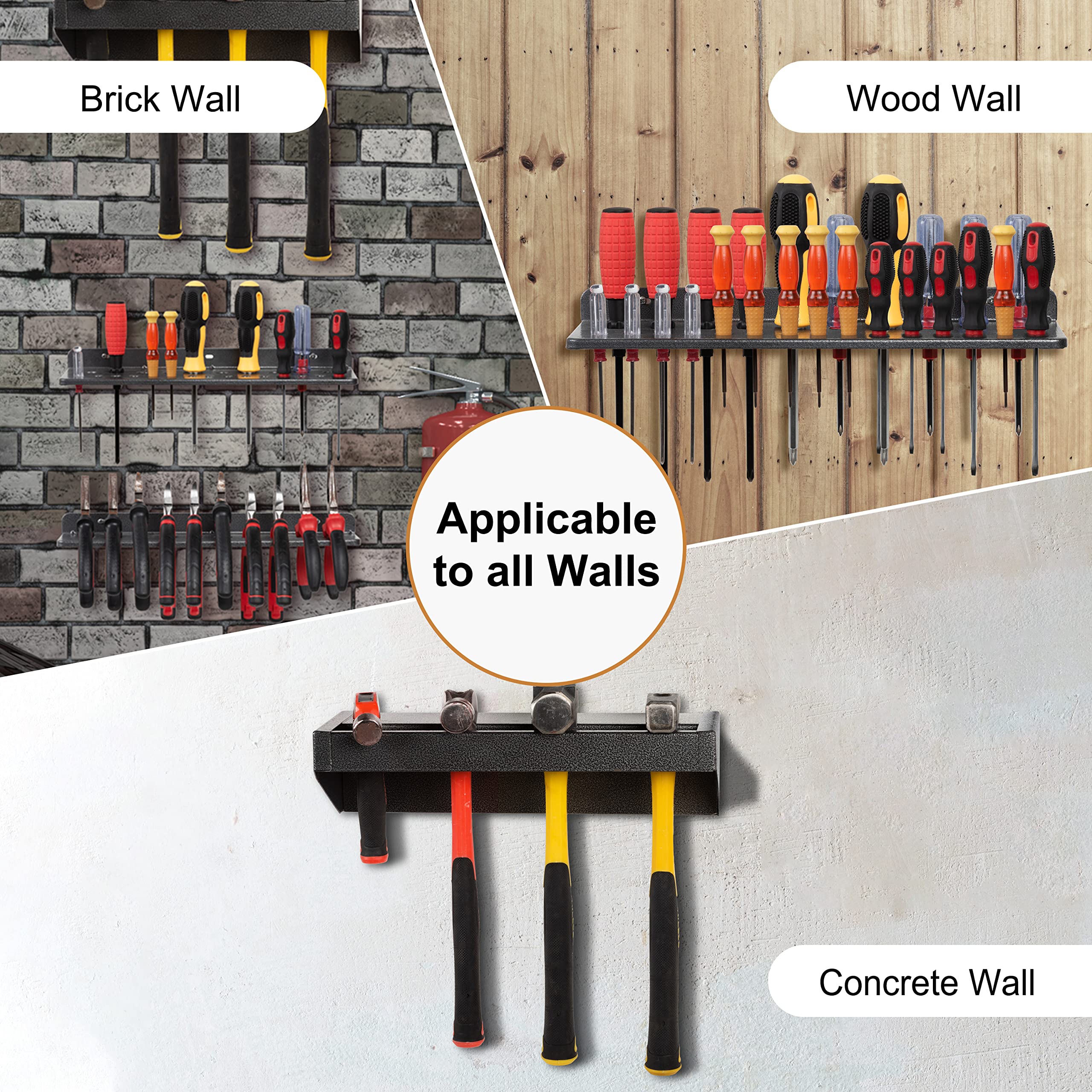 Metal Screwdriver Organizer & Hammer Rack Set - Wall Mounted Tool Holder for Workshop, Workbench - 3-Piece Pliers & Tool Organizer for DIY, Garage, Home Improvement Projects