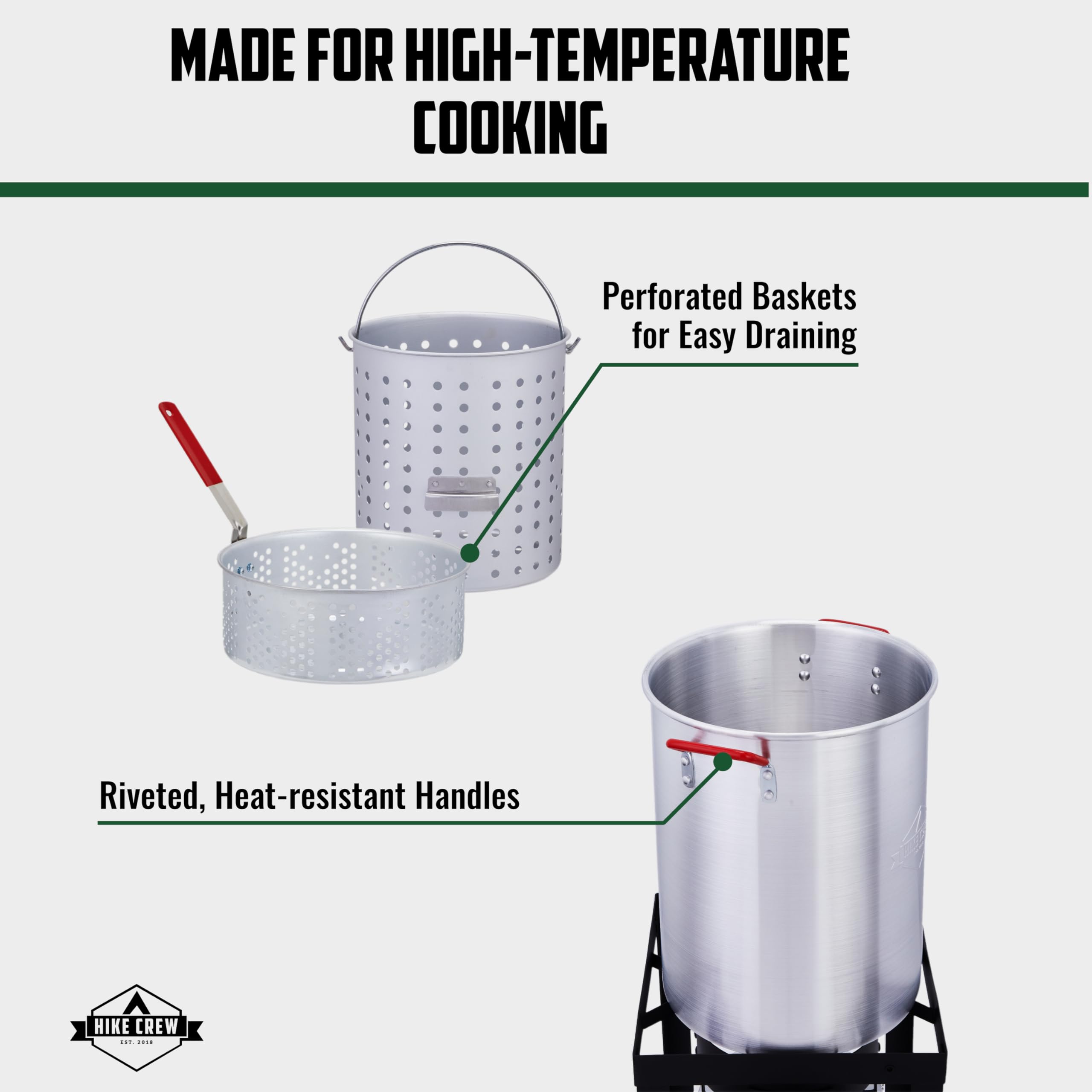 Hike Crew 50,000 BTU Outdoor Propane Turkey Fryer Kit with Igniter & Stainless Steel Funnel - Complete Set Includes 30qt & 10qt Pots, Strainer Baskets, 12