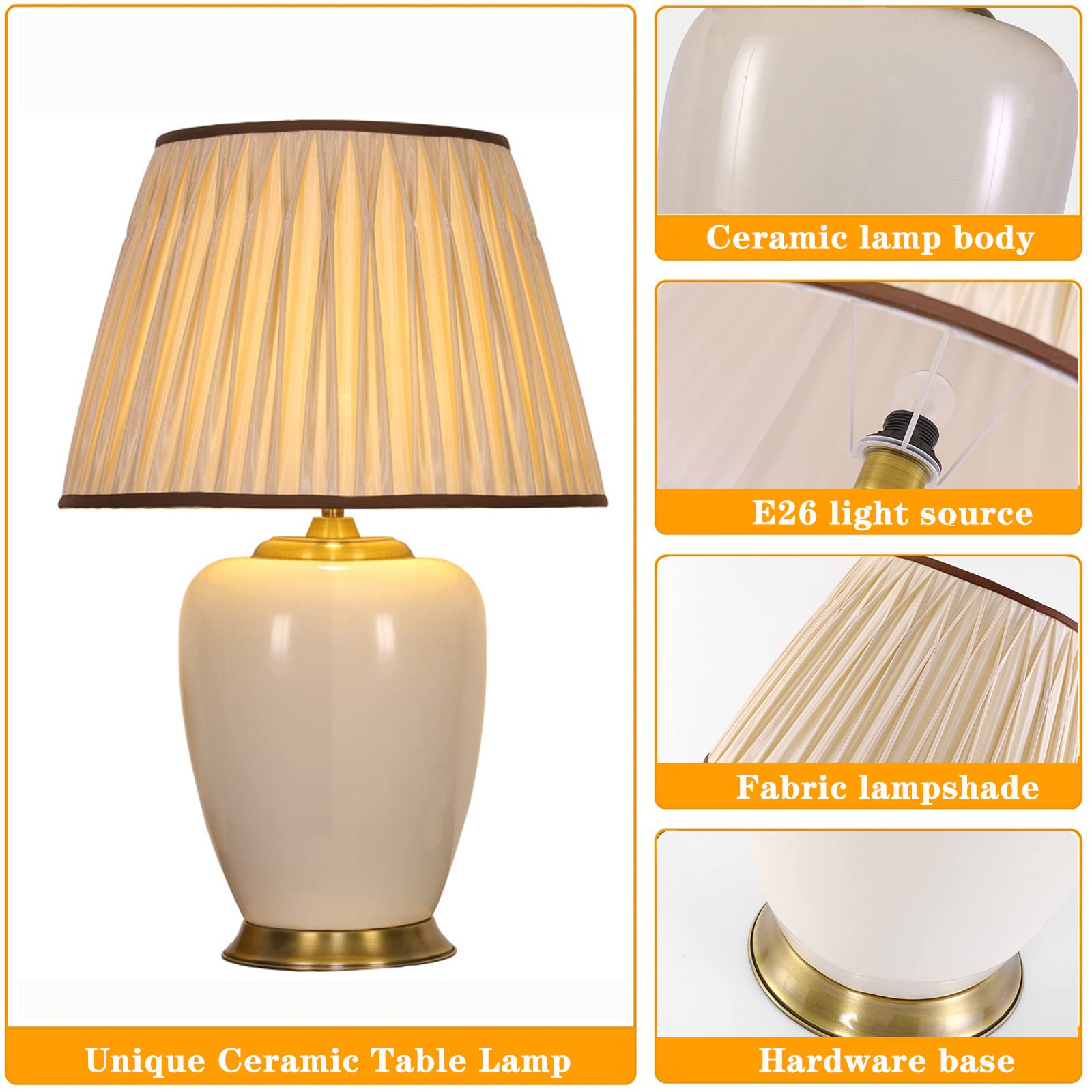 Modern White Ceramic Table Lamp - 17.7