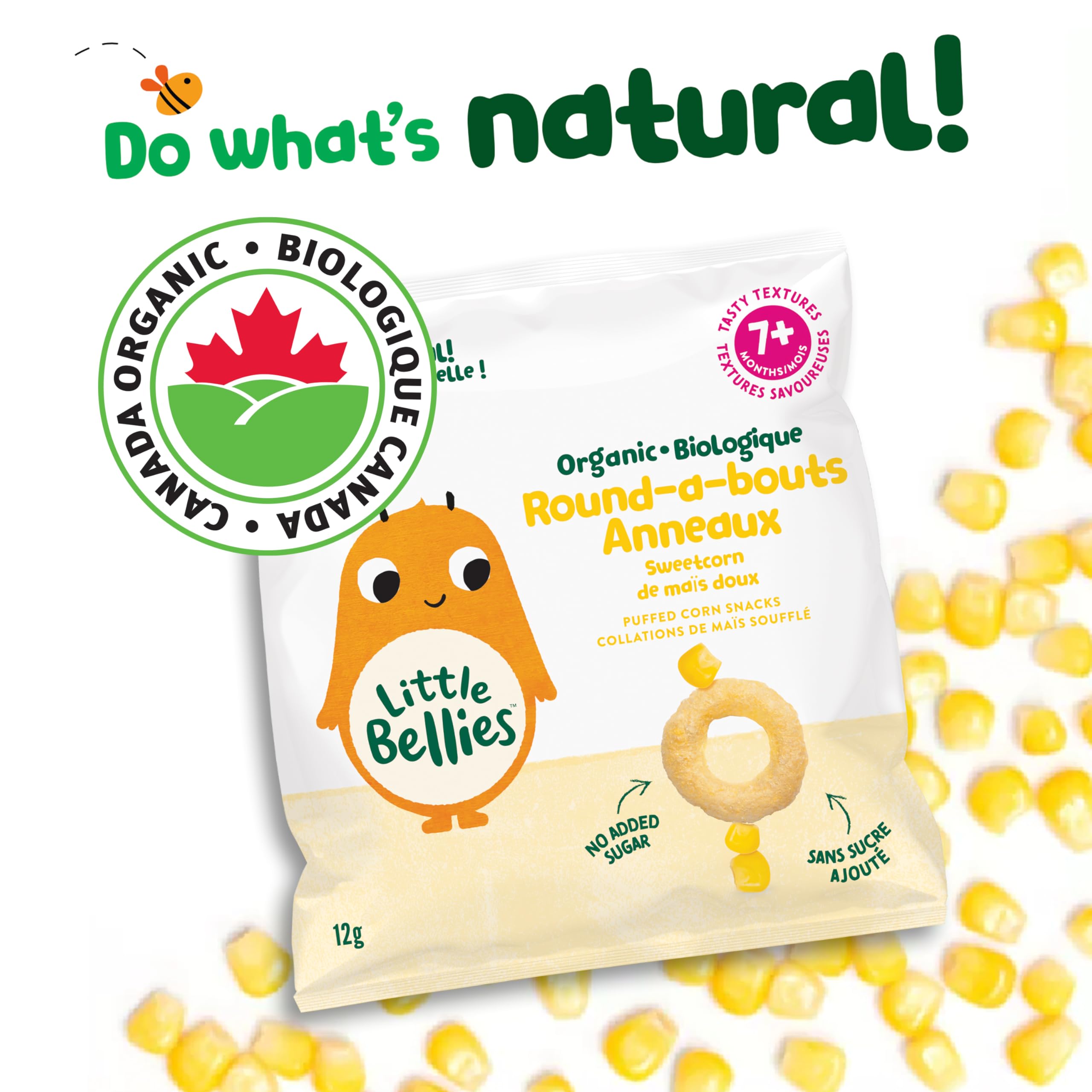 Organic Sweetcorn Round-a-Bouts Puffed Corn Snacks for Babies 7+ Months - Healthy & Delicious Baby Finger Food - 12g x 9 Bags - Perfect for On-the-Go Snacking & Teething Relief