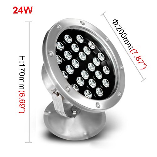 24W LED Spot Light Fixture - Outdoor Waterproof IP68 Underwater Flood Lamp for Pool, Garden, and Landscape Lighting