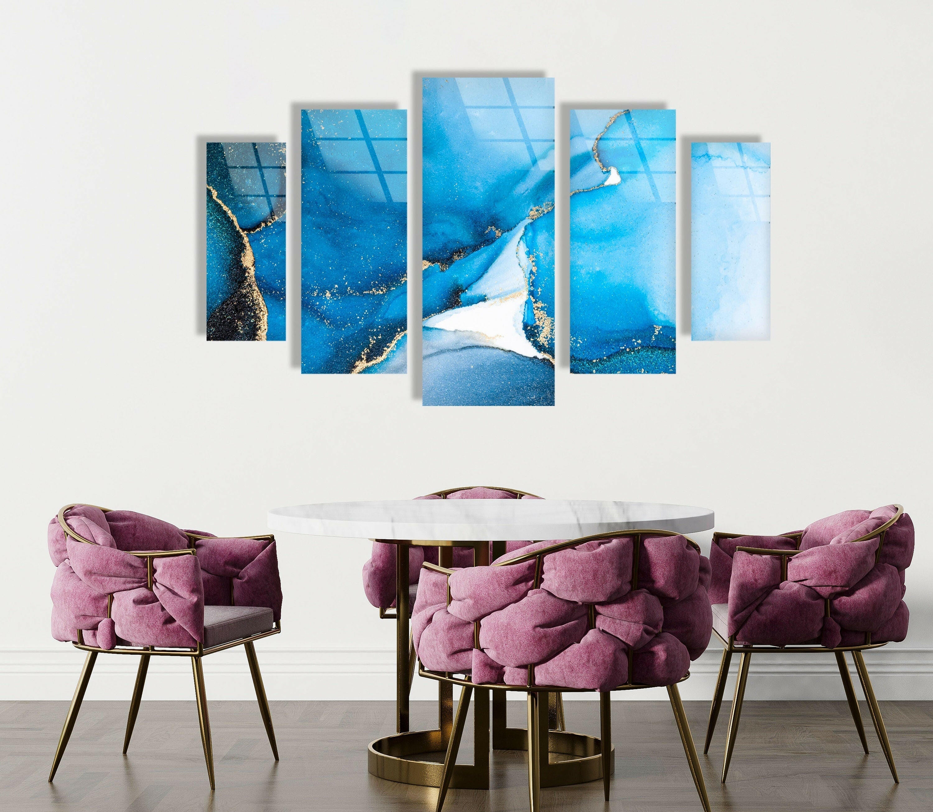 Blue Marbled Alcohol Ink Abstract Glass Wall Art - Handmade Modern Home Decor for Living Room, Bedroom, Office | Unique Gift Idea for Housewarming & Wedding