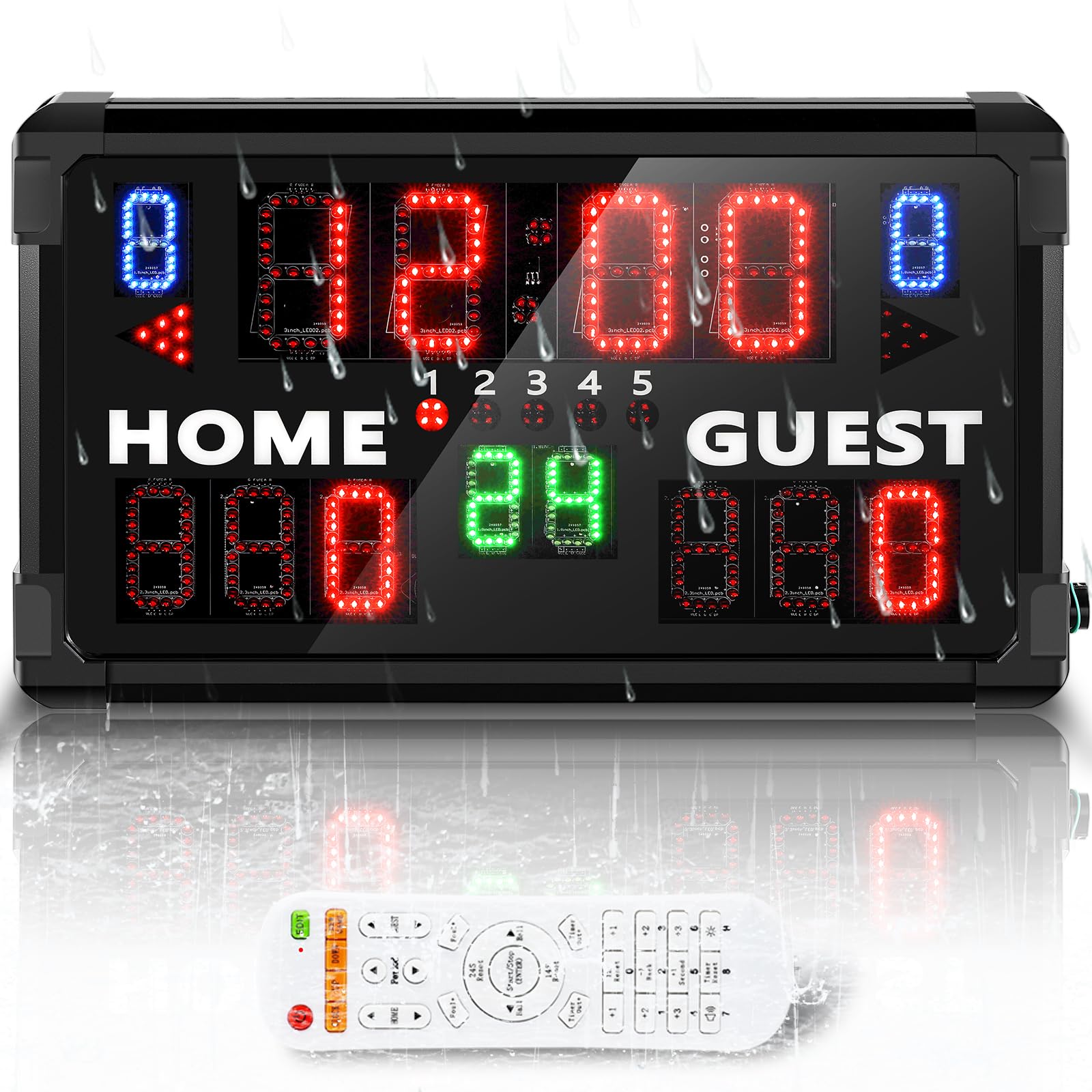 Waterproof Digital LED Scoreboard - Portable 14/24s Shot Multisport Scoreboard for Football, Basketball, Baseball, Volleyball & Soccer | Perfect for Outdoor Games, Tournaments & School Sports Events