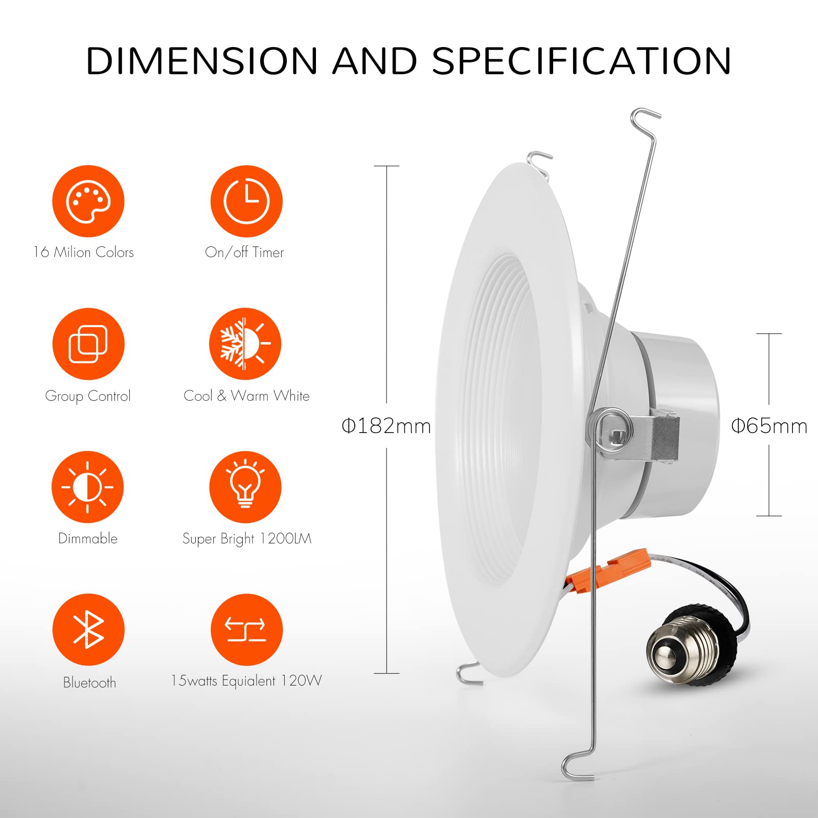 JJC 5/6 Inch Smart LED Recessed Lights - RGBWW Color Changing Ceiling Lights, 12W 900LM, 2700K-5000K Dimmable Downlight, 4 Pack - Perfect for Living Room, Bedroom, Kitchen & Home Theater Lighting
