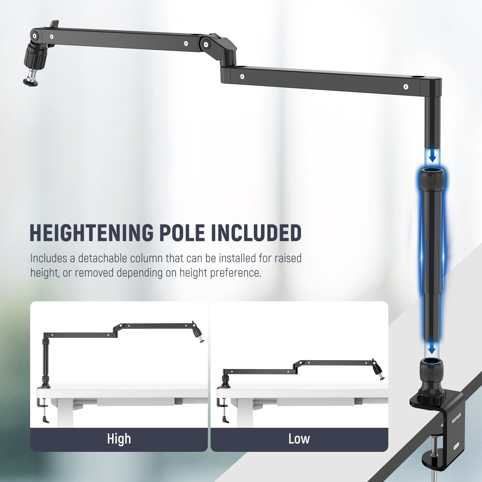 NEEWER MST002 Low Profile Microphone Arm Desk Mount with Damping - Perfect for Podcasting, Streaming & Home Studio Recording