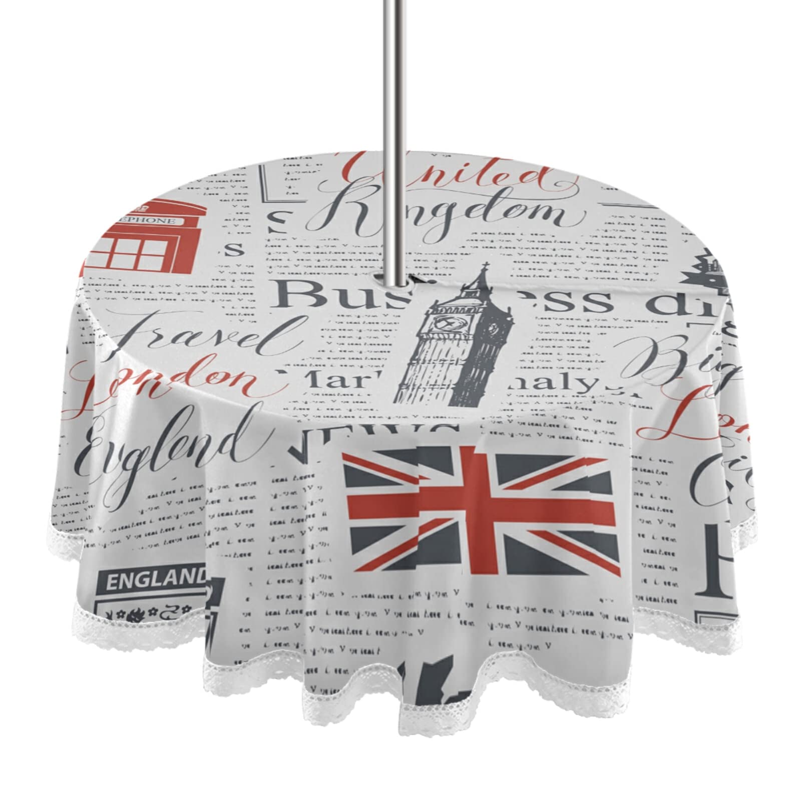 60 Inch Round Tablecloth with Umbrella Hole & Zipper - Waterproof Outdoor Indoor UK Flag Design Patio Table Cover for Backyard, Picnic, and Party Decorations