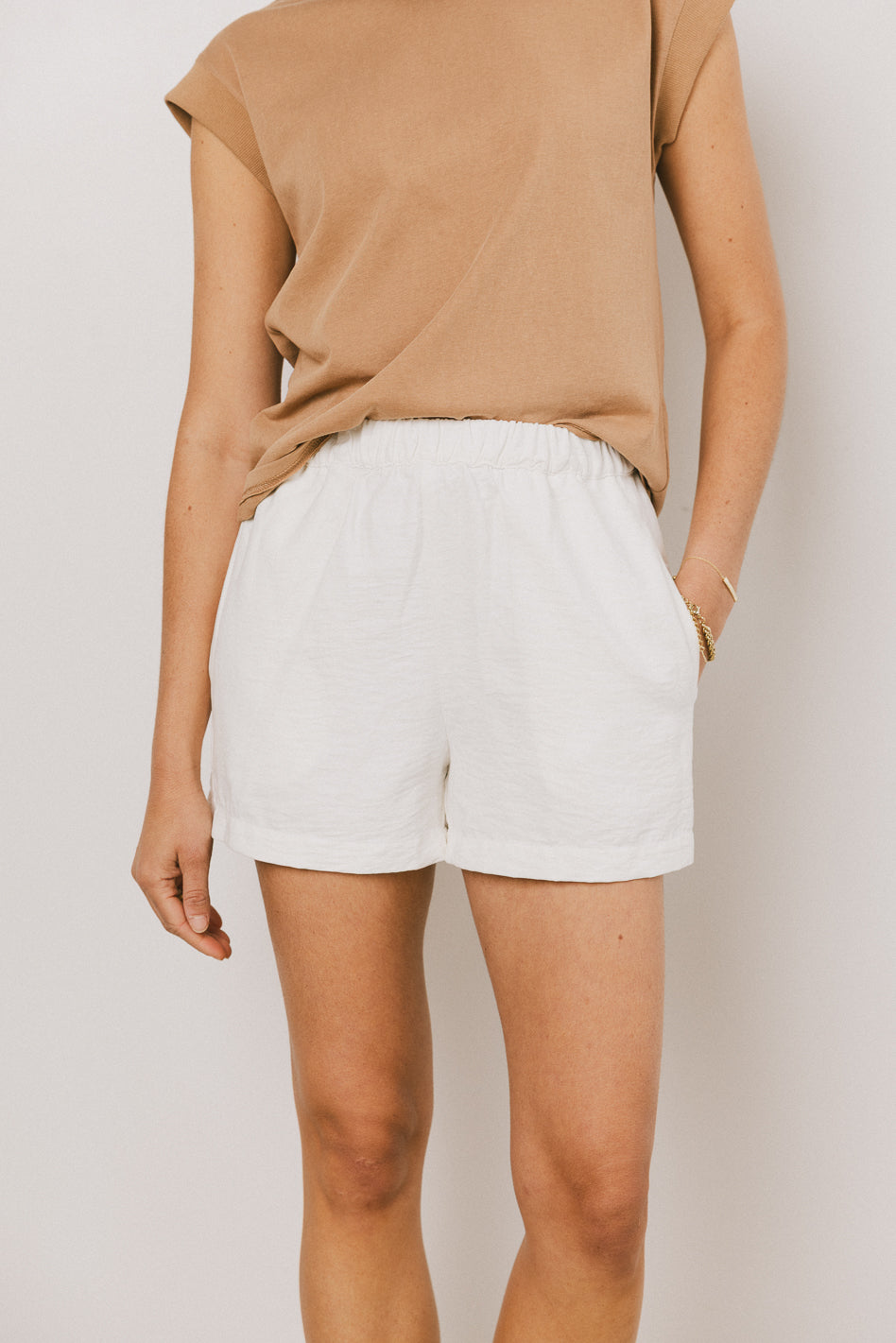 Lena Women's High Waisted Ivory Shorts - Comfortable Stretchy Summer Casual Shorts for Walking, Travel & Outfits