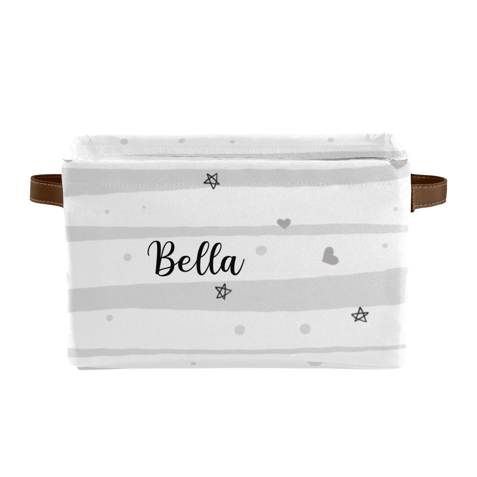 Personalized Collapsible Storage Bin with Name - Light Striped Fabric Organizer Box for Clothes, Toys, Pet Supplies & Nursery Items | Custom Closet Storage Basket for Home Organization & Space Saving