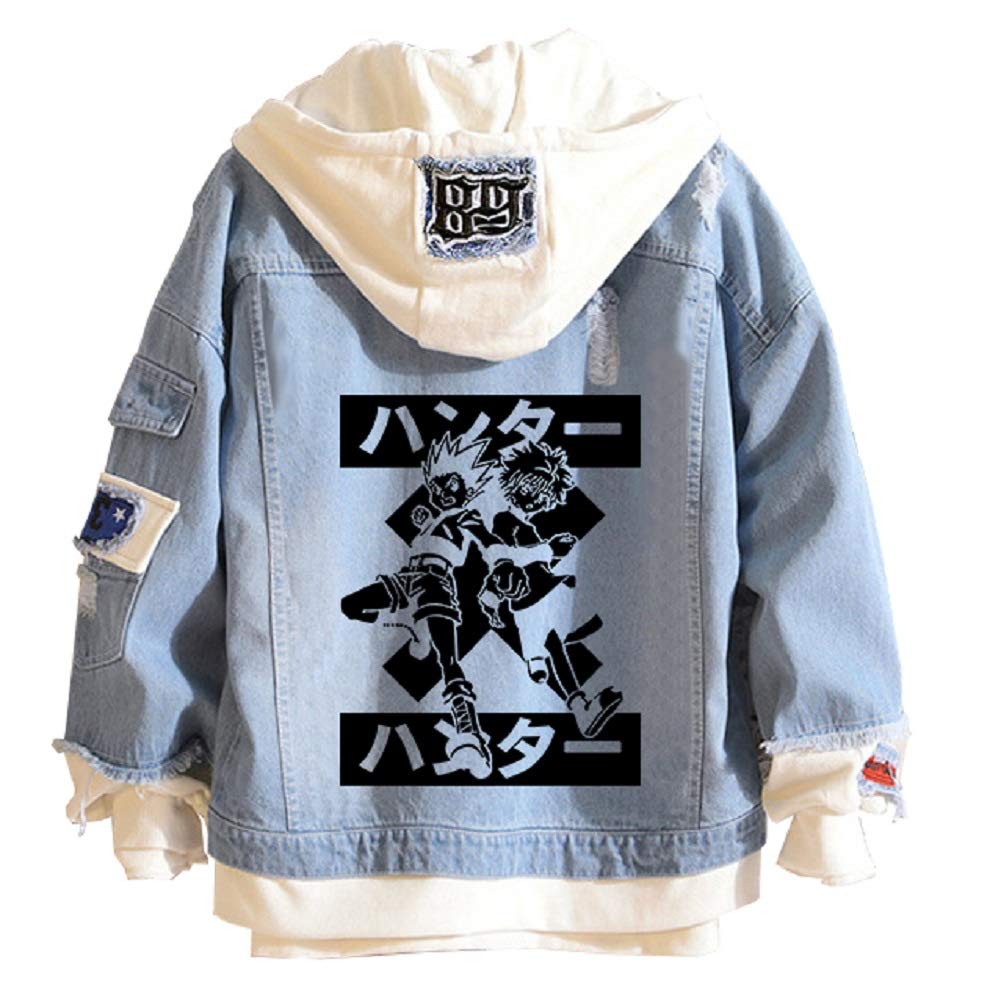 YEOU Hunter Manga Hoodie Sweatshirt - Hisoka Cosplay Costume Denim Trucker Jacket for Anime Fans | Unisex Men & Women | Perfect for Conventions, Halloween & Cosplay Events