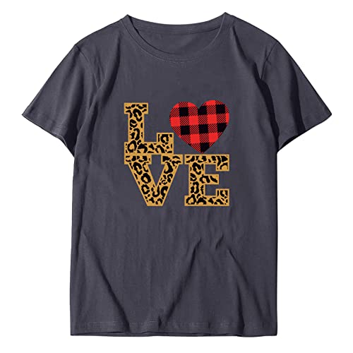 FMCHICO Women's Short Sleeve Loose Fit Casual T-Shirt with Heart Print - Valentine's Day Blouse for Date Night, Gift Giving & Everyday Wear