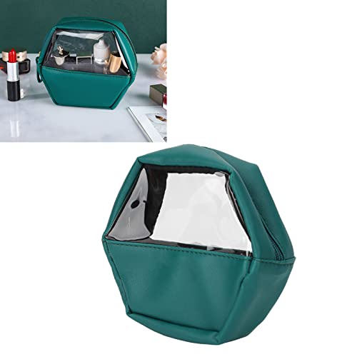 Clear Travel Cosmetic Bag - Waterproof PU Leather Makeup Pouch for Women | Portable Toiletry Organizer for Travel, Gym & Daily Use | Green Washable Storage Bag for Cosmetics, Sundries & Essentials