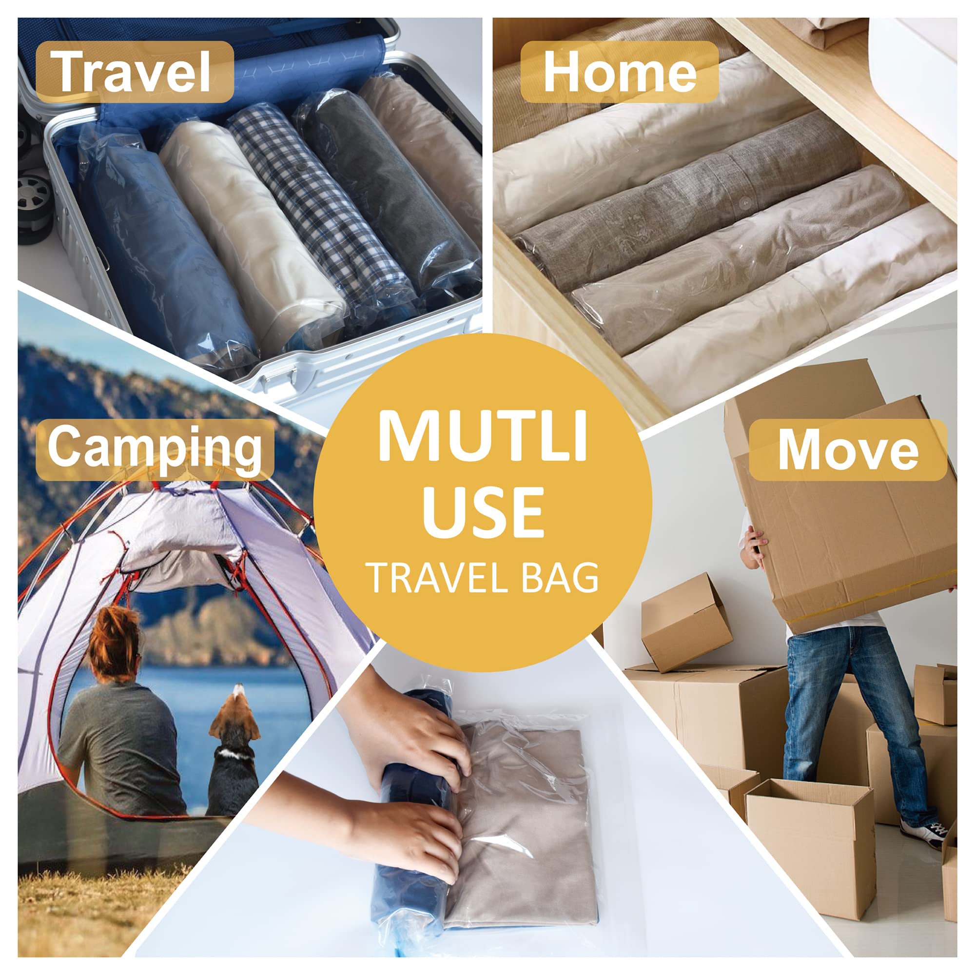 12 Pack Space Saver Compression Bags for Travel - No Vacuum Needed - Cruise & Vacation Packing Essentials | Perfect for Organizing Luggage, Clothes Storage & Maximizing Suitcase Space