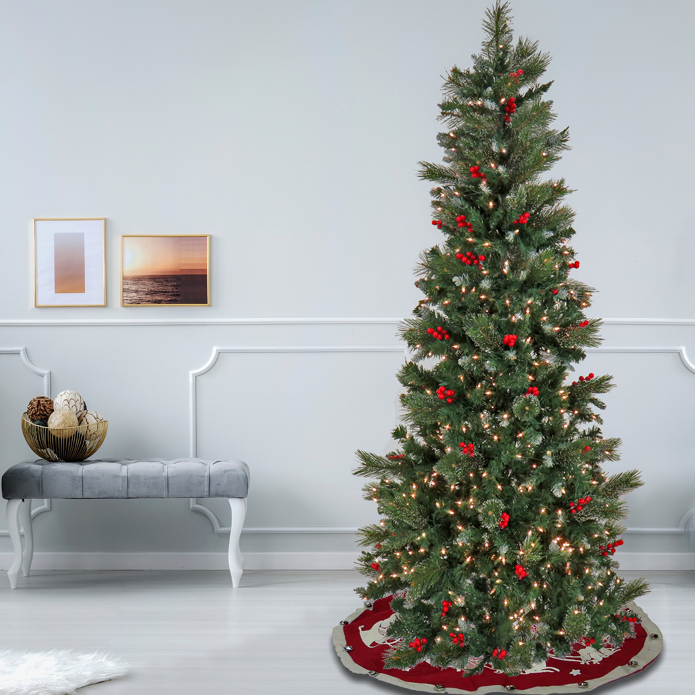 6.5 ft Pre-Lit Artificial Christmas Tree with Clear Lights - Slim Pencil Tree for Small Spaces, Home, Office, and Holiday Decor