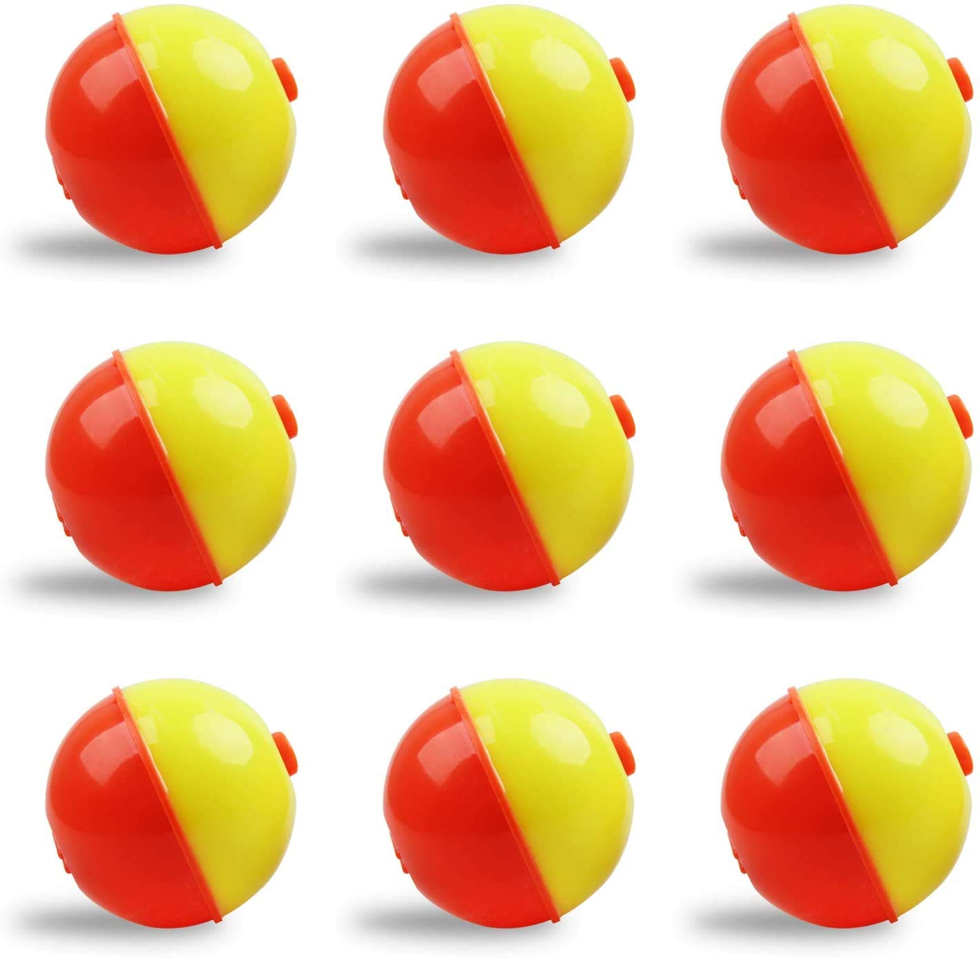 Snap-on Fishing Bobbers Assortment - Hard ABS Fishing Floats in Orange & Yellow (0.5-2 Inch) - Push Button Round Buoy Floats for Freshwater & Saltwater Fishing - Ideal for Bass, Trout, and Panfish Angling