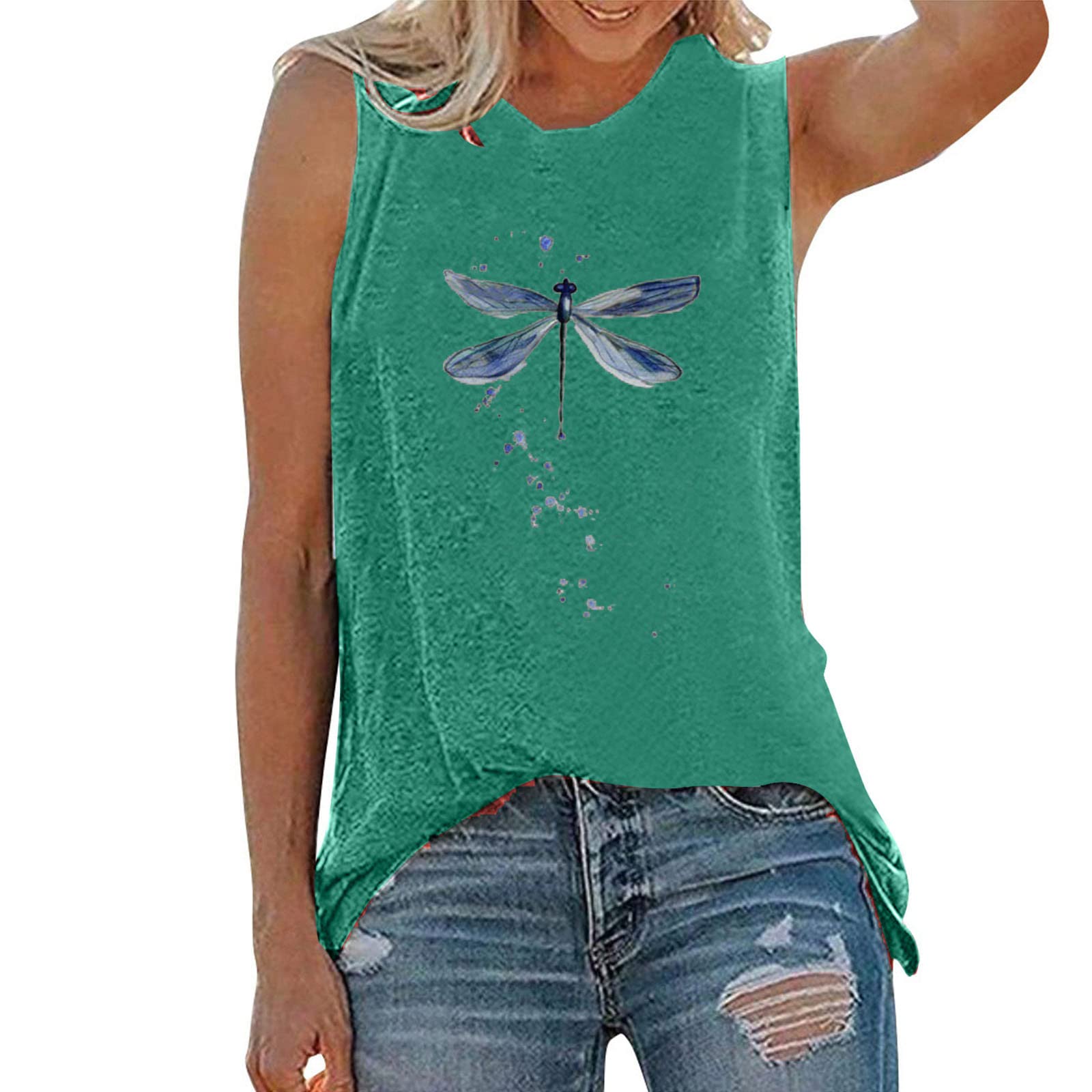ETHKIA Women's Floral Print Sleeveless Tank Tops - Summer Casual Loose Fit Round Neck Graphic Tee Blouses - Perfect for Beach, Vacation & Everyday Wear