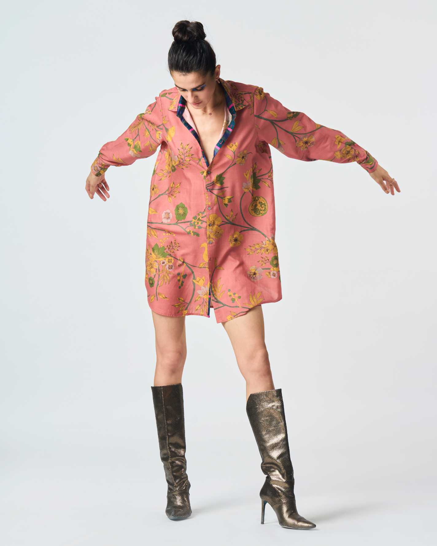 Oversized Cotton Silk Shirt with Rose Print - Elegant Loose Fit Blouse for Women | Perfect for Casual Wear, Office Outfits & Date Nights