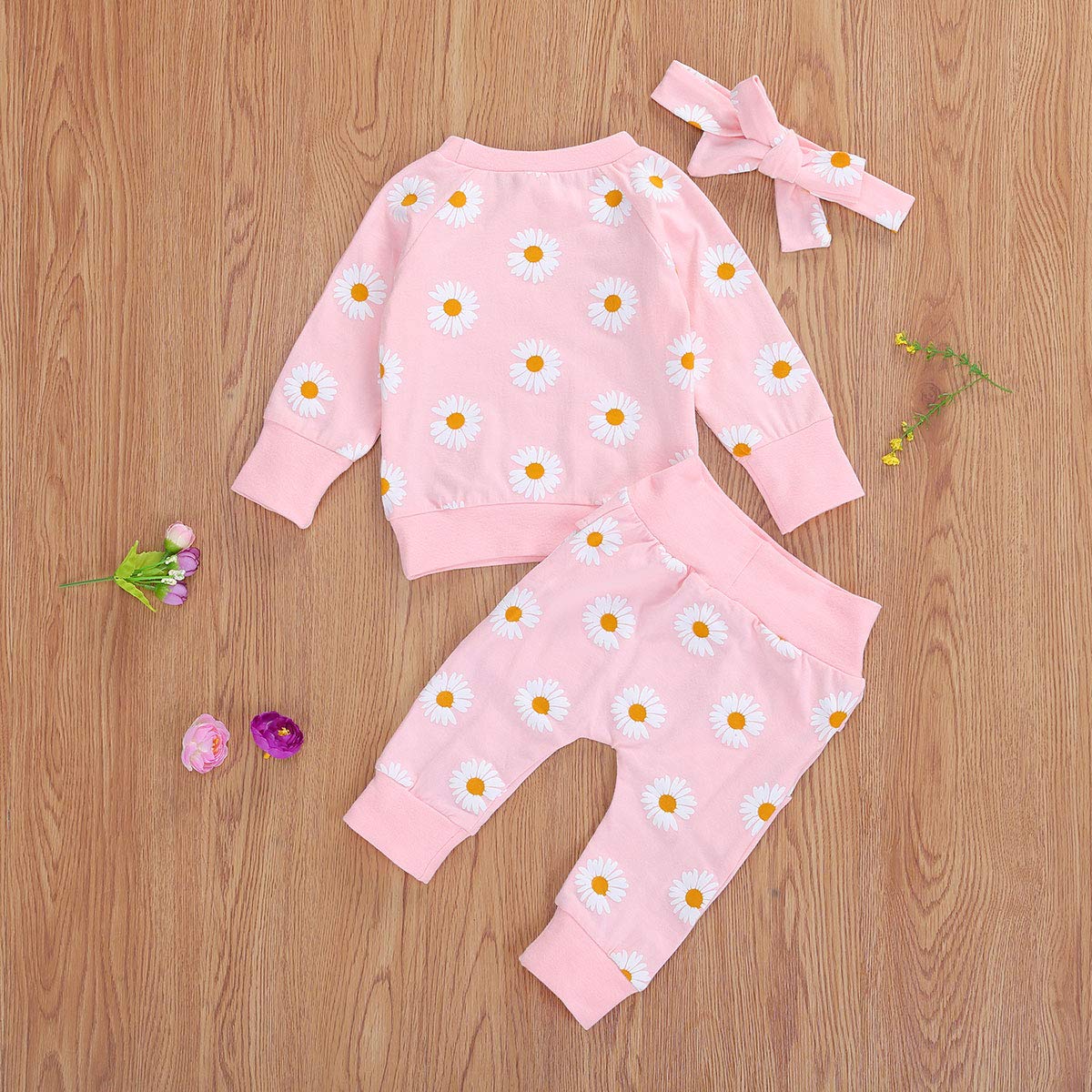 3Pcs Baby Girl Outfits - Daisy Print Sweatshirt, Pants & Headband Set | Soft Cotton Infant Winter Clothes for 0-24 Months | Perfect for Fall Photoshoots, Holiday Gifts & Playdates