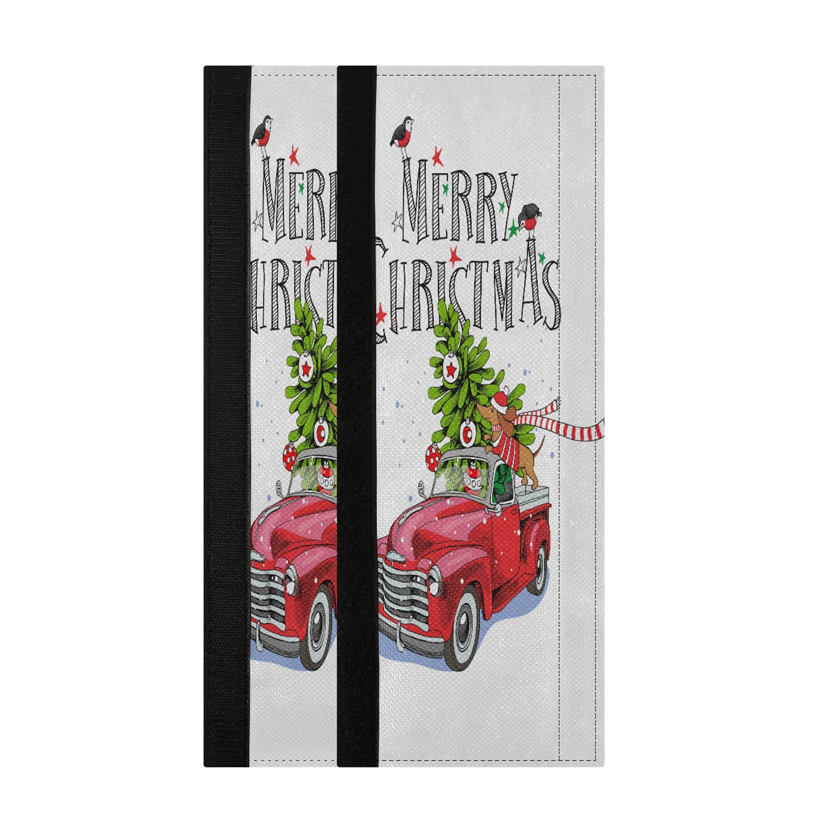 Red Truck Christmas Tree Refrigerator Door Handle Covers - 2pc Set for Kitchen Appliances (Fridge, Oven, Stove, Microwave, Dishwasher) - Holiday Decor & Hand Protector for Pets & Home Safety