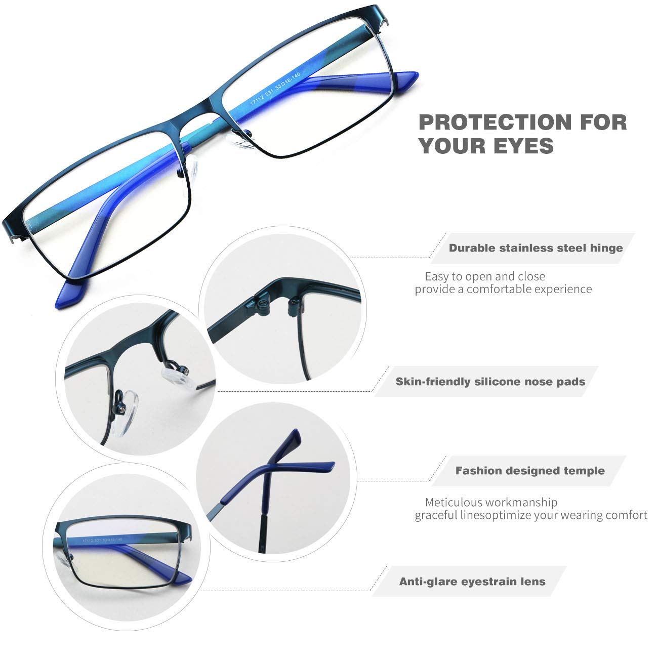 JOO'RTI Blue Light Blocking Glasses for Men - Metal Frame Gaming & Computer Use