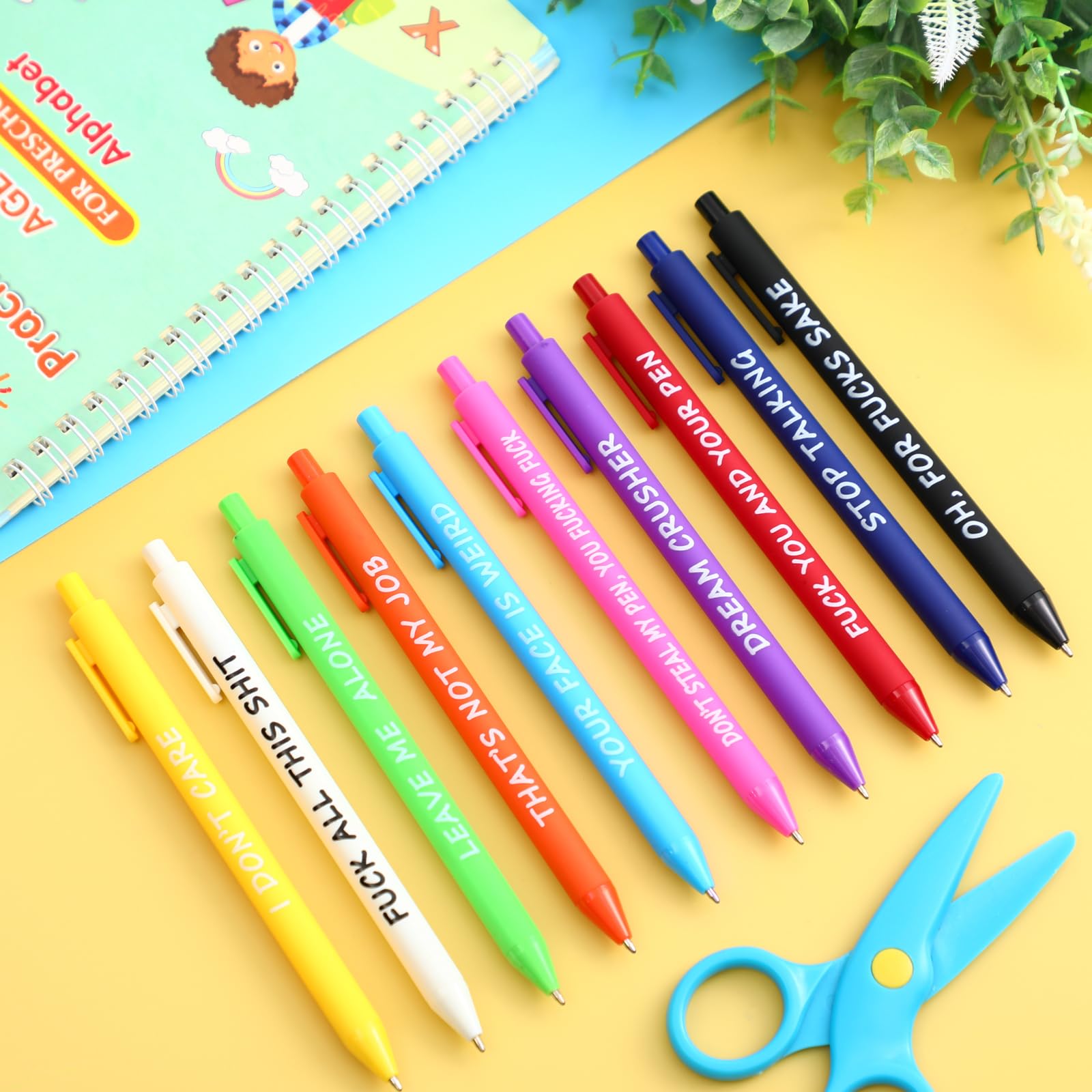 10 Pack Funny Snarky Ballpoint Pens with Negative Quotes - Black Ink Office Pens for Adults, Coworkers, Graduation Gifts - Perfect for Easter Basket Stuffers, Office Humor & Work Desk Accessories