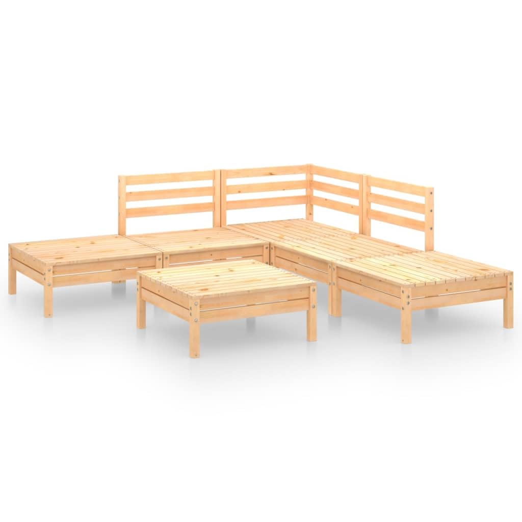 vidaXL 6-Piece Solid Pinewood Patio Lounge Set - Outdoor Garden Furniture with Wooden Sofa & Chairs for Backyard, Terrace, and Poolside Relaxation