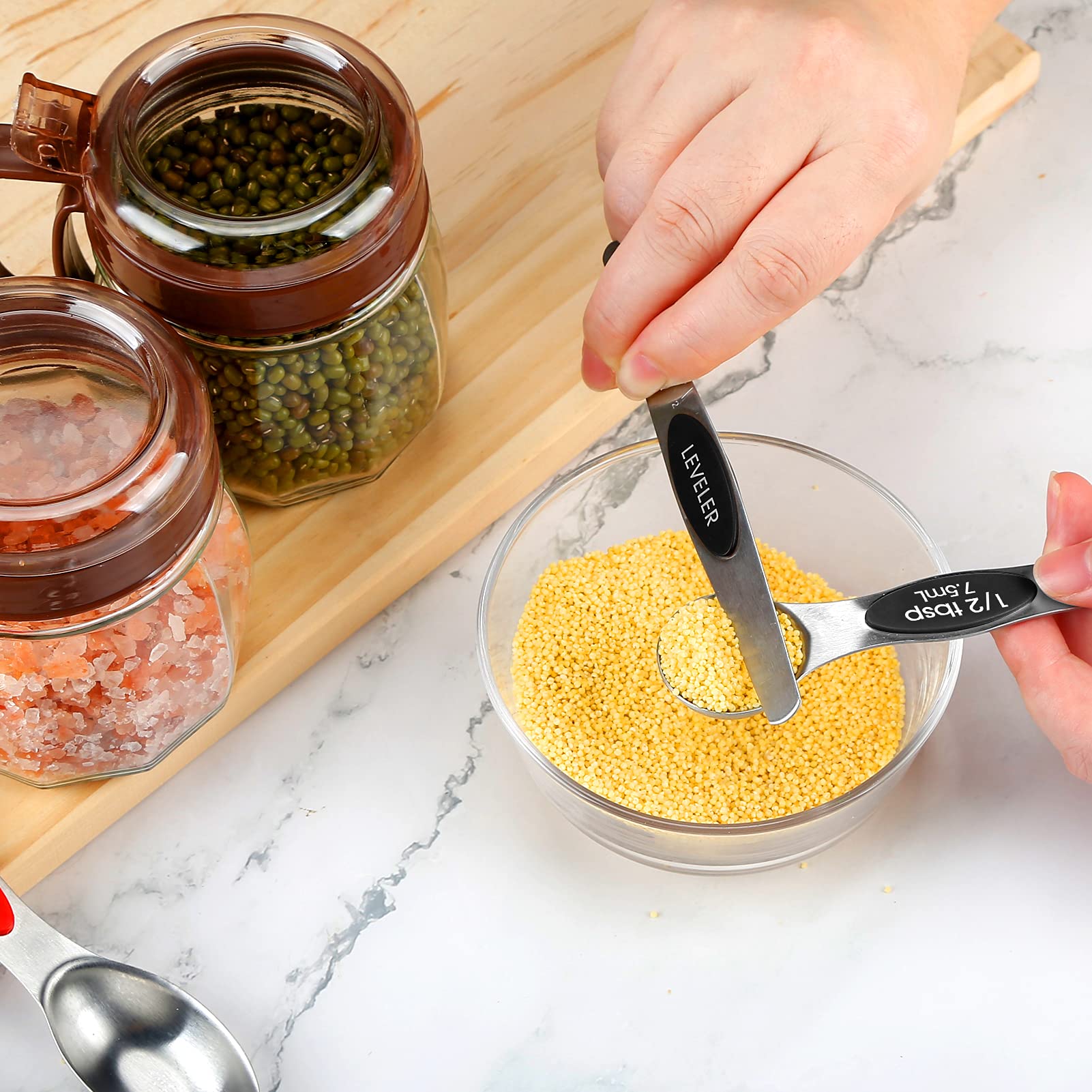 Premium Stainless Steel Measuring Cups and Spoons Set - 5 Nesting Cups & 7 Spoons with Leveler for Baking, Cooking - Perfect for Dry & Liquid Ingredients (Black) | Ideal for Home Kitchen, Professional Baker, Gift for Cooking Enthusiasts