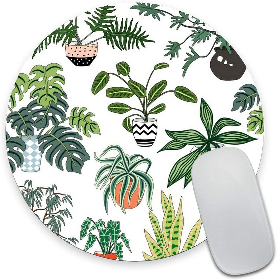 Ergonomic Round Mouse Pad with Non-Slip Rubber Base - Washable Gaming Mouse Mat with Lycra Cloth Surface - Cute Potted Plant Design for Office & Home Desk - Perfect for Wireless Mouse, Laptop & PC Gaming (Ideal for Work, Gaming & Daily Computer Use)