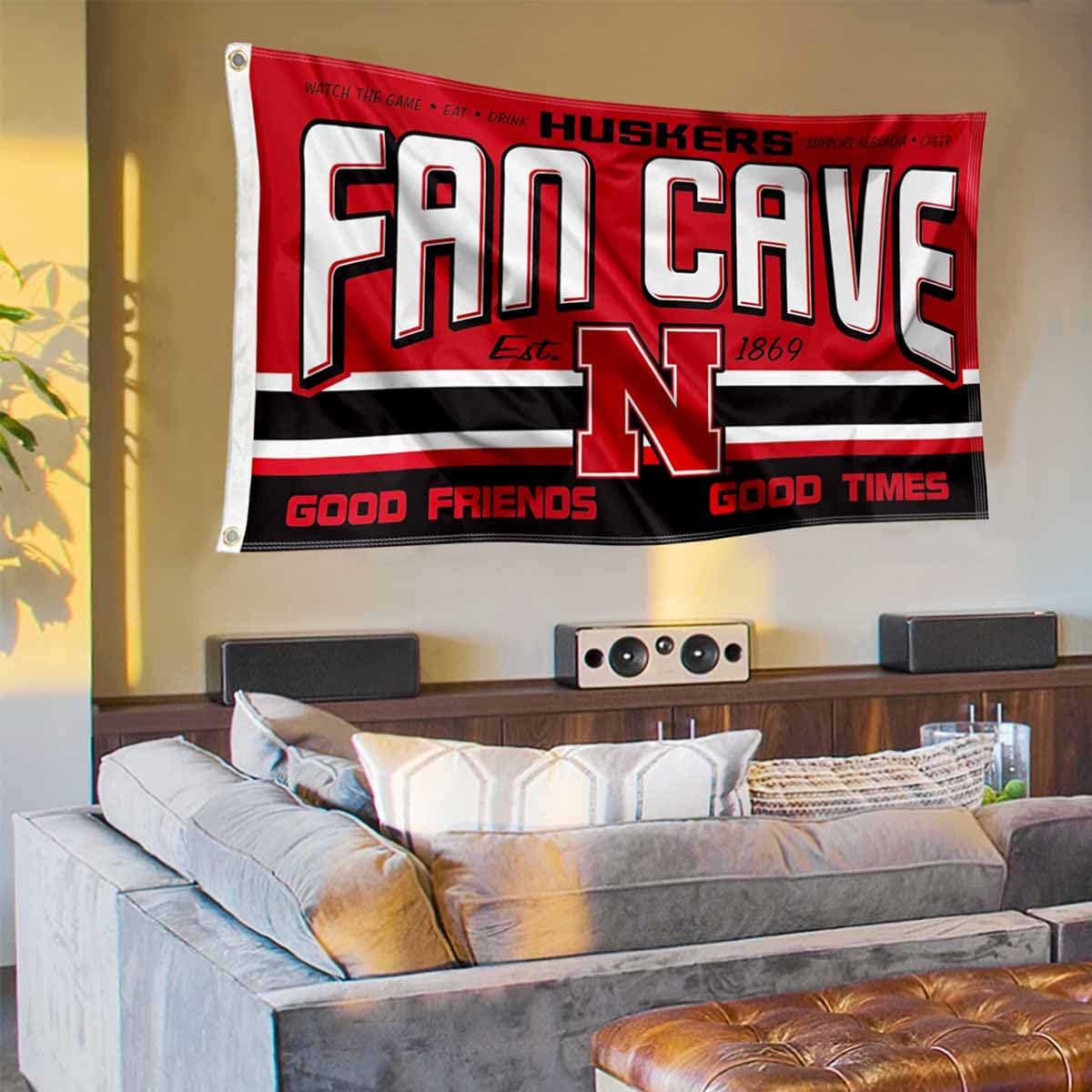 Nebraska Cornhuskers Fan Man Cave Banner Flag - College Football Decor for Game Room, Tailgating & Sports Bar