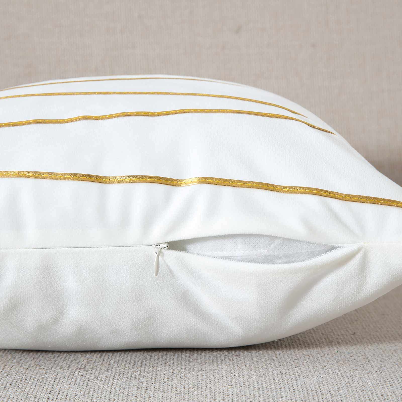 WACOMECO Soft Velvet Throw Pillow Covers (Set of 2) - 16x16 Inch Decorative Cushion Covers for Sofa, Bedroom, Living Room & Car - White & Gold Luxury Home Decor - Perfect for Cozy Reading Nooks & Stylish Interior Design