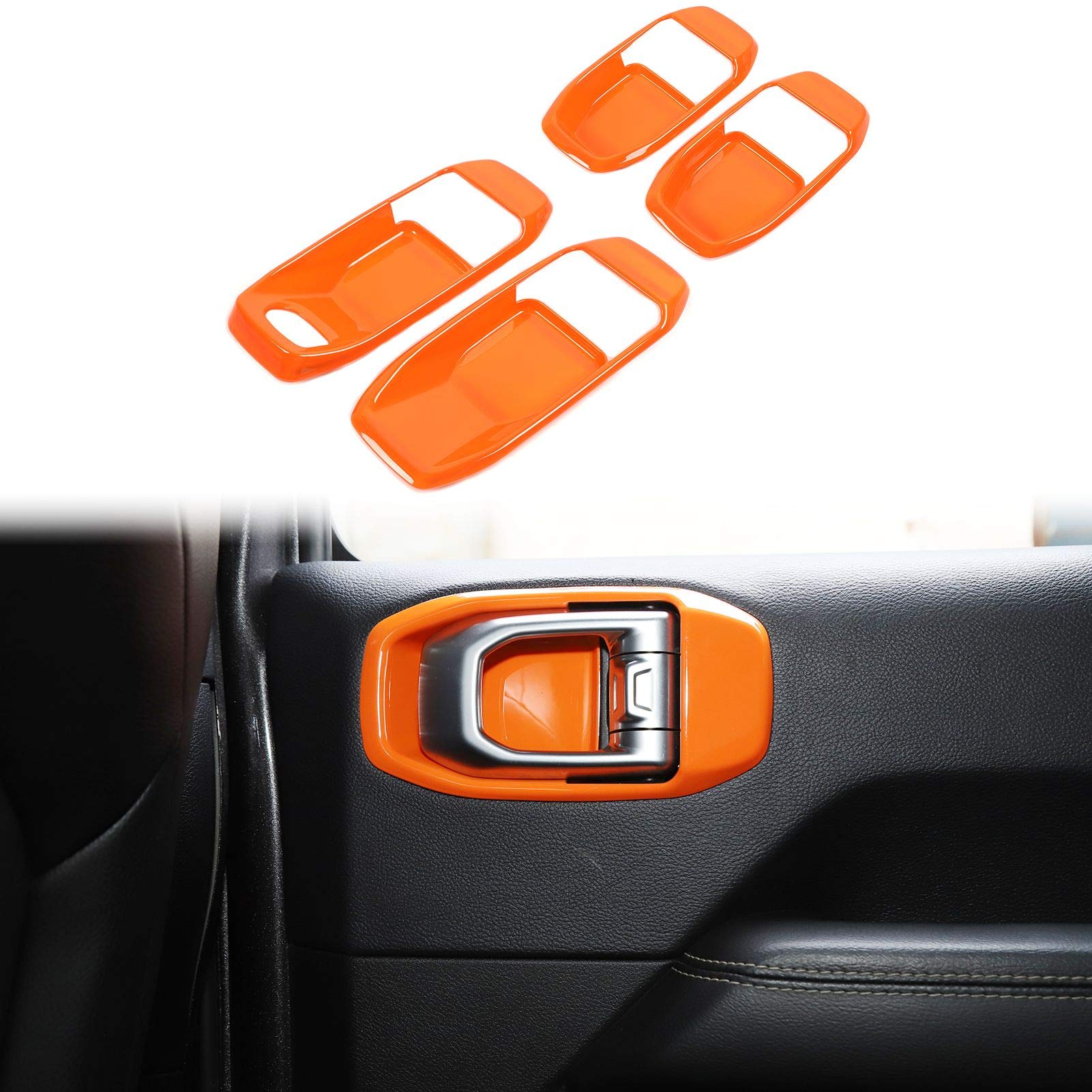 Voodonala ABS Orange Door Handle Bowl Trim for Jeep Wrangler JL JLU & Gladiator JT (2018-2020) - 4pcs - Upgrade Interior Accessories for Off-Road & Daily Driving