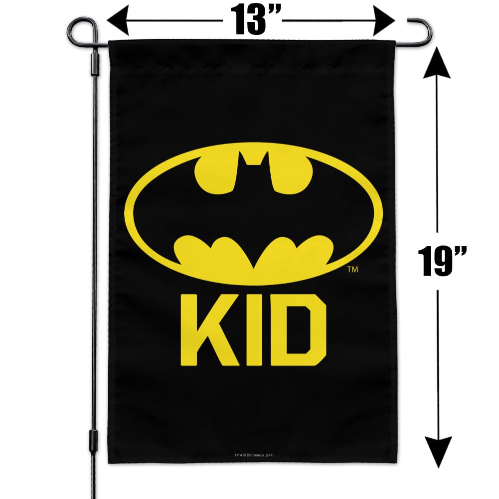 Batman Logo Garden Flag - Bat Kid Shield Design for Outdoor Decor, Yard Sign, and Superhero Fan Gifts - Perfect for Halloween, Birthday Parties, and Comic-Themed Events
