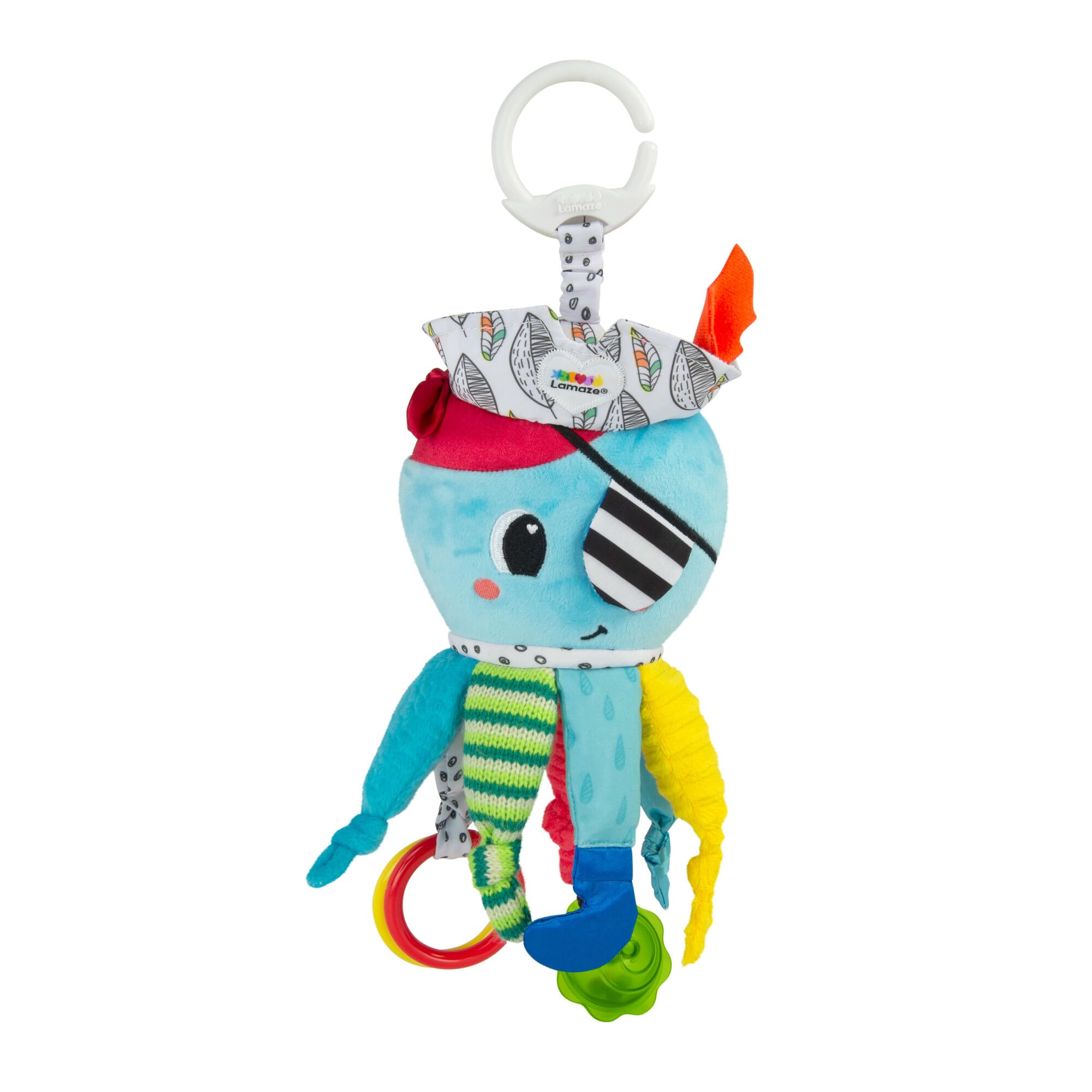 Lamaze Captain Calamari Clip-On Sensory Toy - Crinkle Stroller & Car Seat Activity Toy for Babies 0-12 Months - Soft Travel Toy for Infants - Perfect for Road Trips & Stroller Walks