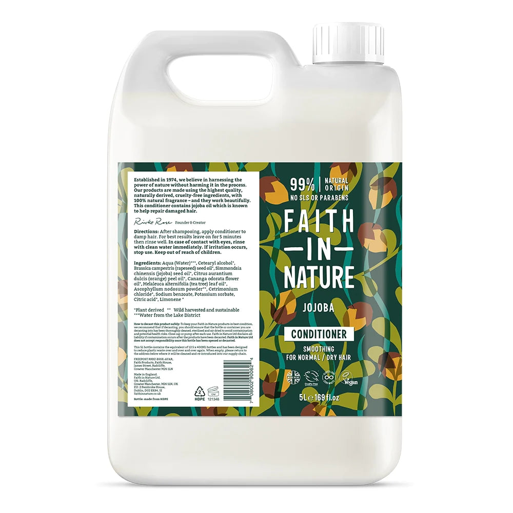 Faith In Nature Jojoba Conditioner Refill 5L - Natural Hair Moisturizer for Dry & Damaged Hair - Salon Quality Deep Conditioning Treatment for Home & Professional Use