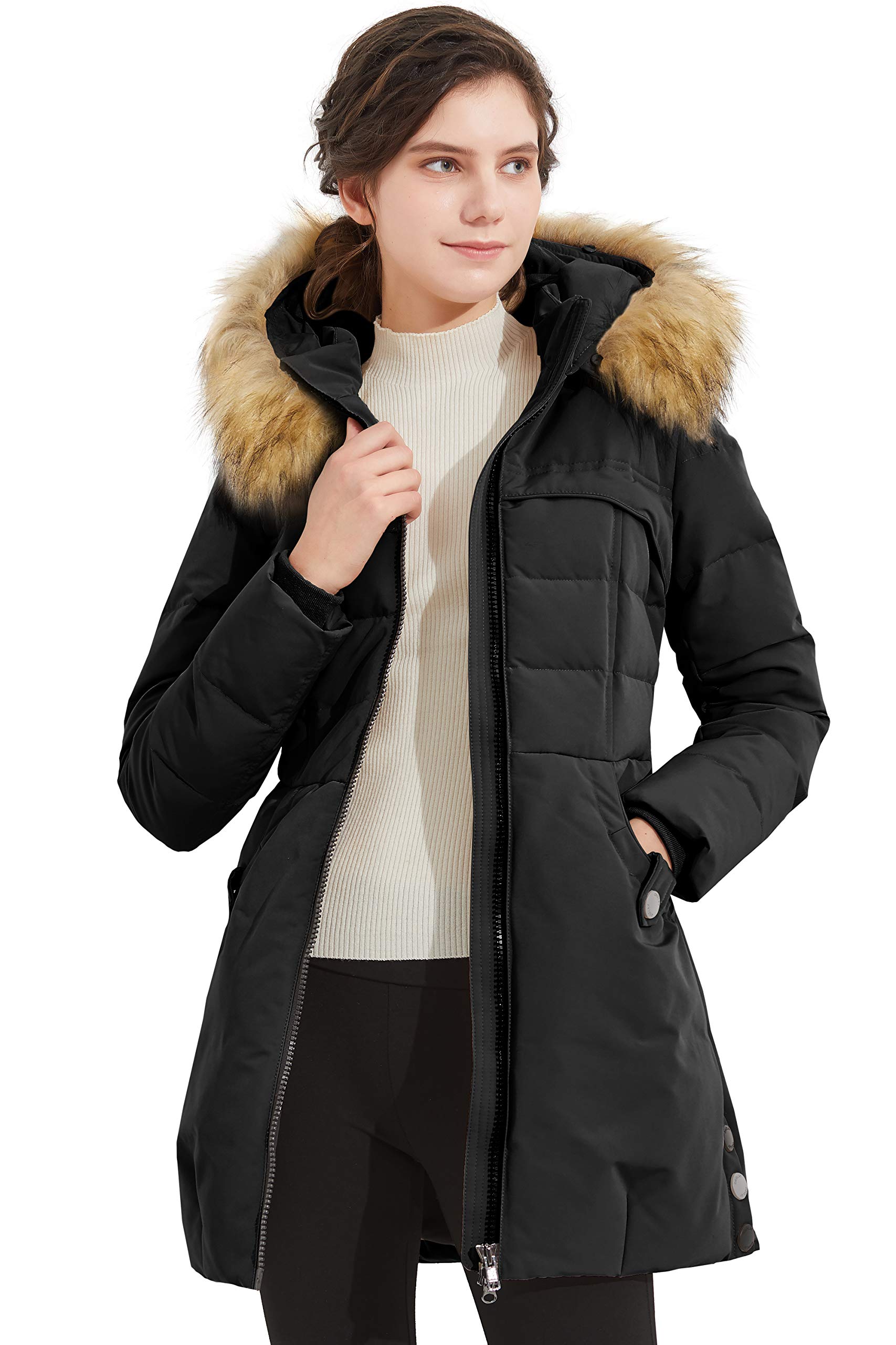 Orolay Women's Thick Warm Down Jacket with Fur Trim Hood - Winter Coat Stand Collar Parka for Cold Weather | Perfect for Snowboarding, Skiing & Outdoor Activities
