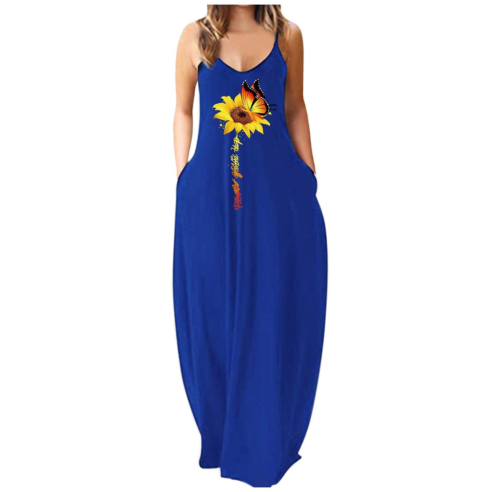 Women's Long Sleeveless Casual Printed Maxi Sundress - Flowy Loose Beach Dress for Summer Vacation, Pool Party & Boho Outfit
