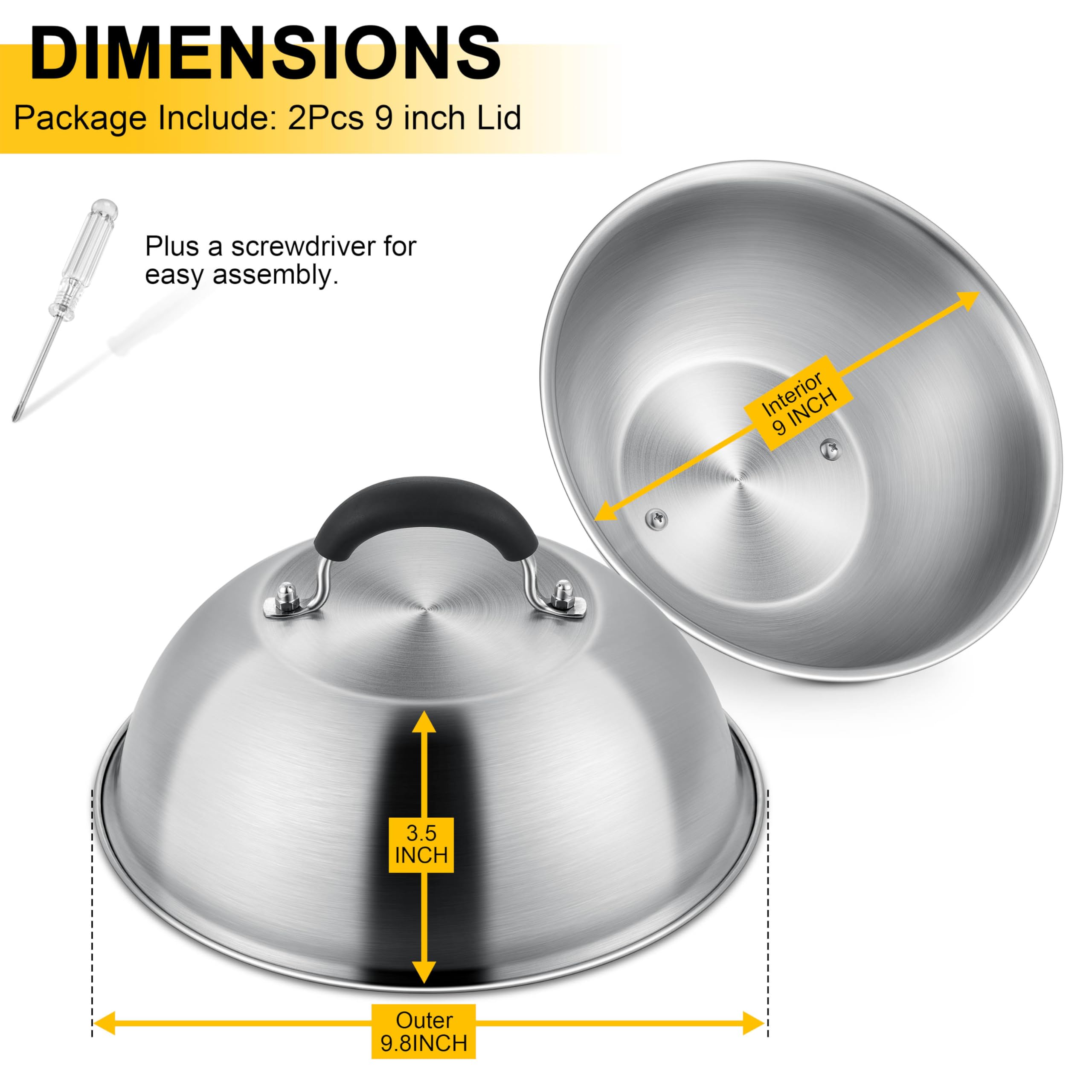**Joyfair 9-Inch Stainless Steel Basting Cover & Cheese Melting Dome for BBQ, Grilling, Pizza, Steak – Dishwasher Safe (2-Pack) – Perfect for Outdoor Flat Top Grilling, Home Cooking & Steaming**