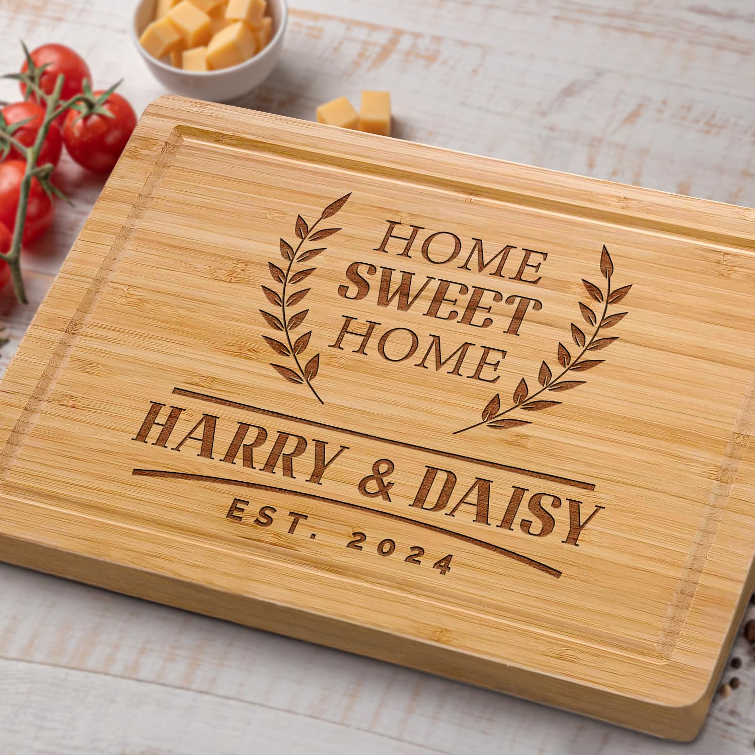 **Personalized Bamboo Cutting Board - Custom Housewarming Gift for New Homeowners, Couples & First-Time Buyers - Christmas Real Estate Gift Idea - Perfect for Kitchen Decor & Housewarming Parties**