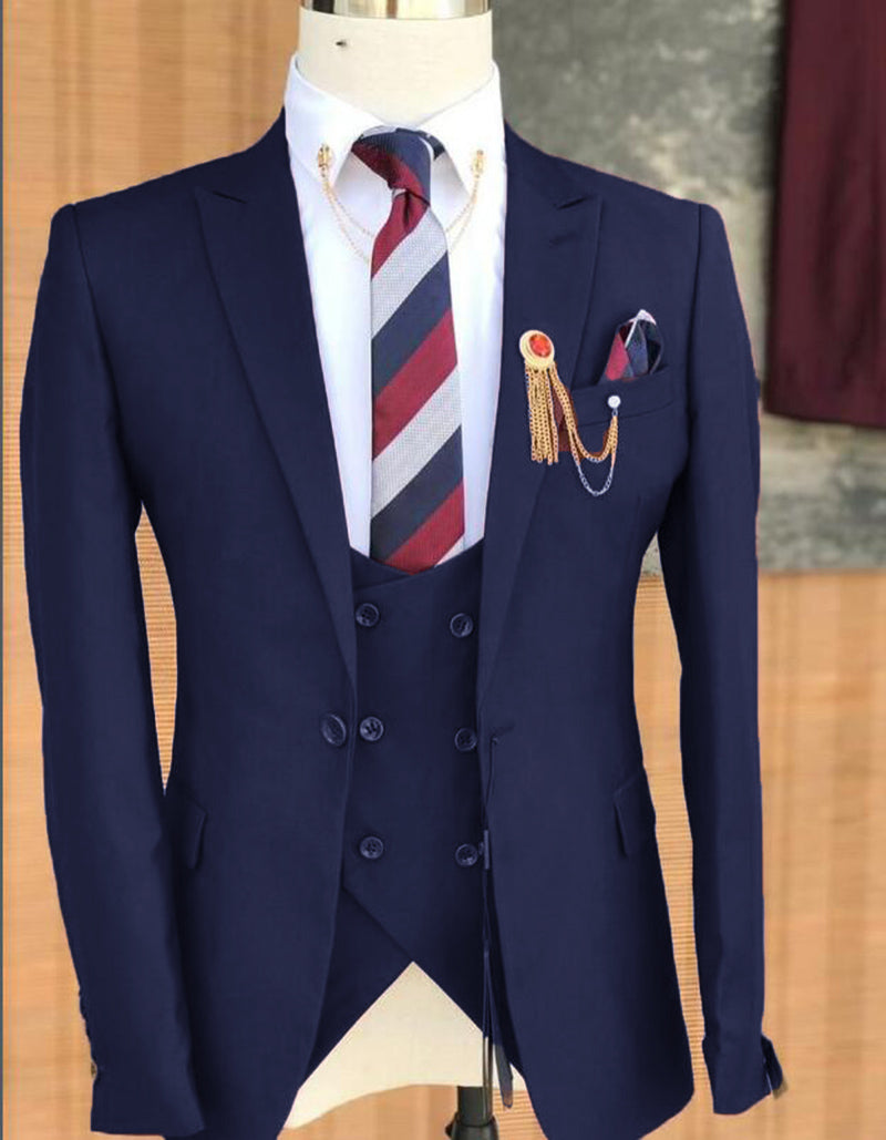 Premium Navy Blue 3-Piece Groomsmen Suit Set CS2482 - Perfect for Weddings, Formal Events & Business Occasions
