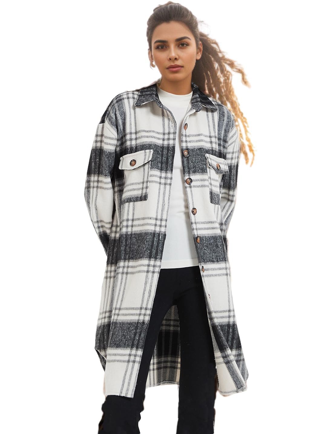 Happlan Women's Vintage Plaid Flannel Shacket - Button Down Lapel Cardigan Jacket for Dressy Casual Outfits | Perfect for Fall Layering, Office Wear & Weekend Outings