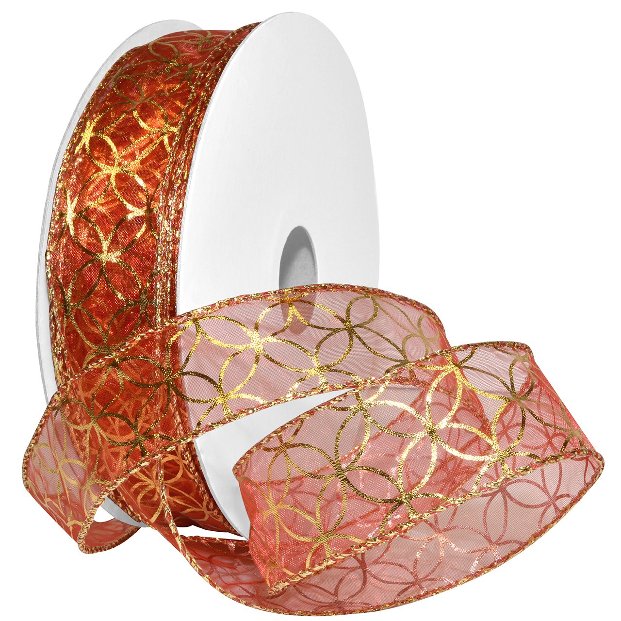Morex Ribbon Mars Wired Polyester Ribbon - 1.5 Inch x 50 Yards Red & Gold - Perfect for Gift Wrapping, Floral Arrangements, and DIY Crafts