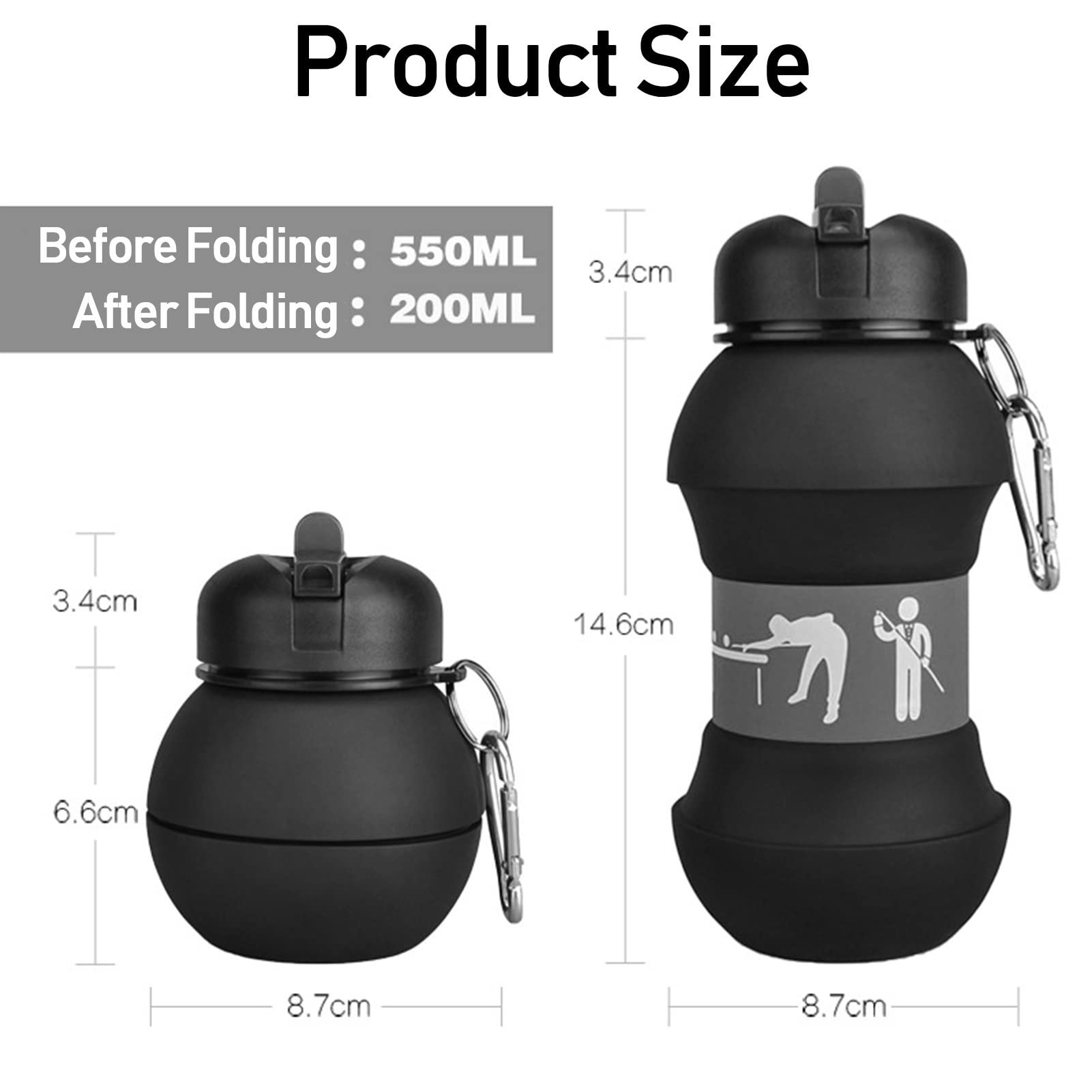Collapsible BPA-Free 550ML Silicone Water Bottle - Portable Sports Ball Shape Reusable Bottle for School, Camping, Outdoor Activities & Travel | Food Grade Soft Design (Tennis Ball Size) - Perfect for Hiking, Gym, Yoga & Kids Lunchboxes