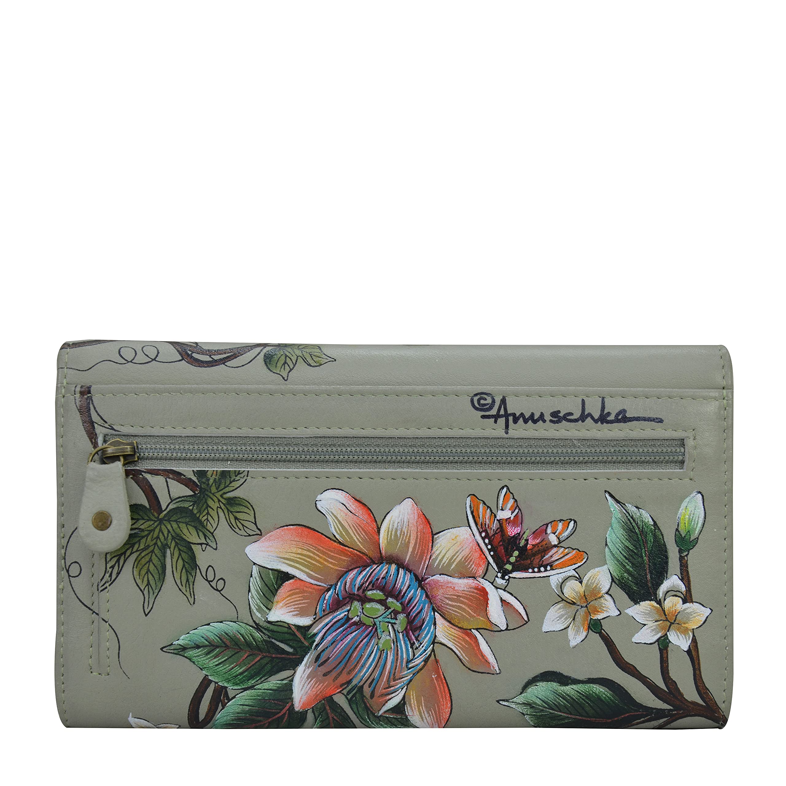 Anuschka Women's Original Hand-Painted Genuine Leather RFID Blocking Wallet - Stylish Three Fold Design for Credit Cards, Cash & ID - Perfect for Travel, Shopping & Everyday Use