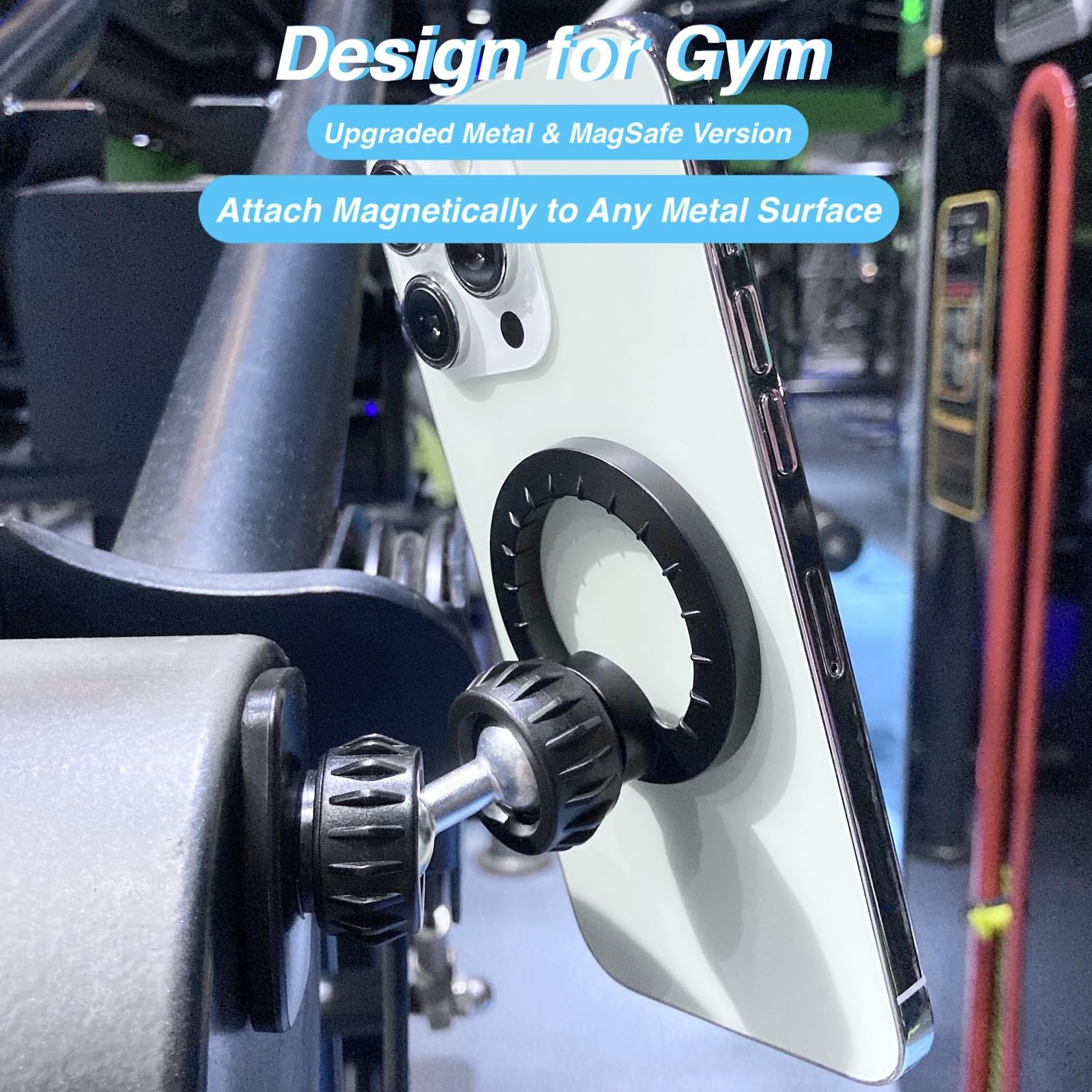 ARMOLABX Magnetic Phone Holder for Gym - Upgraded Metal 360° Adjustable MagSafe Mount Compatible with iPhone 16/15/14/13/12 Series - Perfect for Workouts, Running & Fitness Training