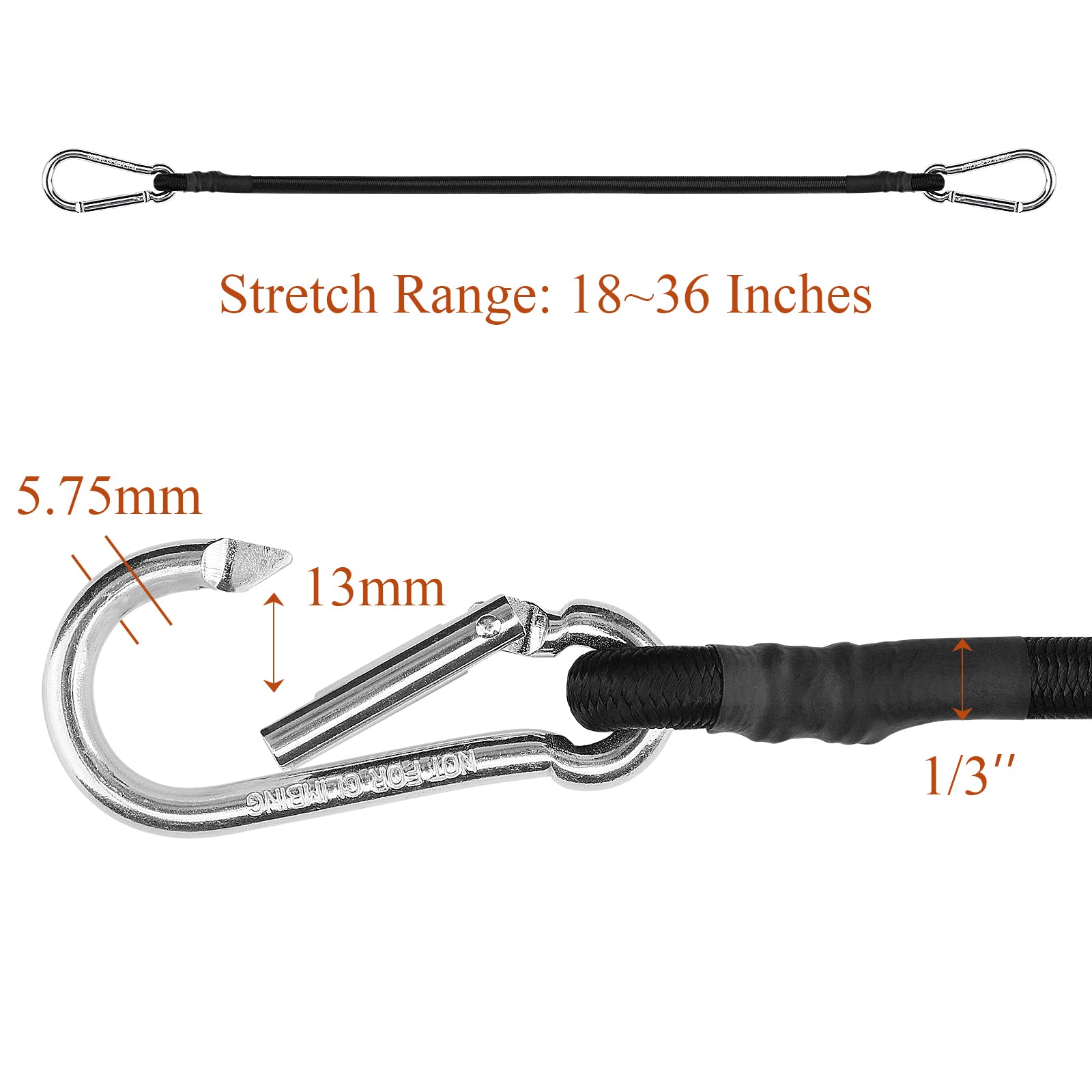 18 Inch Heavy Duty Black Bungee Cords with Carabiner Hooks - 2 Pack Elastic Straps for Camping, Truck Tie Downs, Cargo Securing & Outdoor Gear