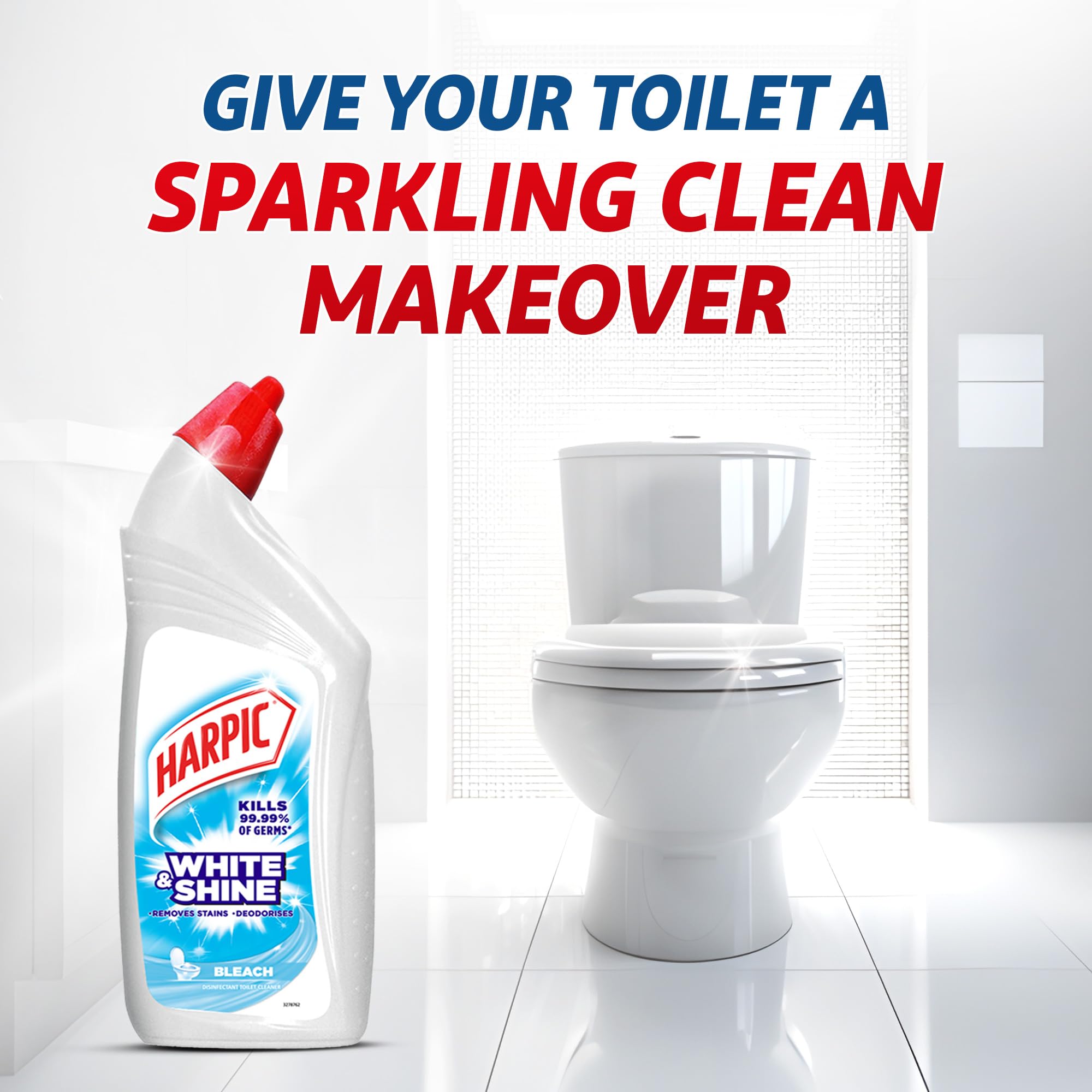 Harpic 500ml Toilet Cleaner Liquid - Bleach, Disinfectant for White & Shiny Toilets | Bathroom Cleaning, Stain Removal & Odor Elimination