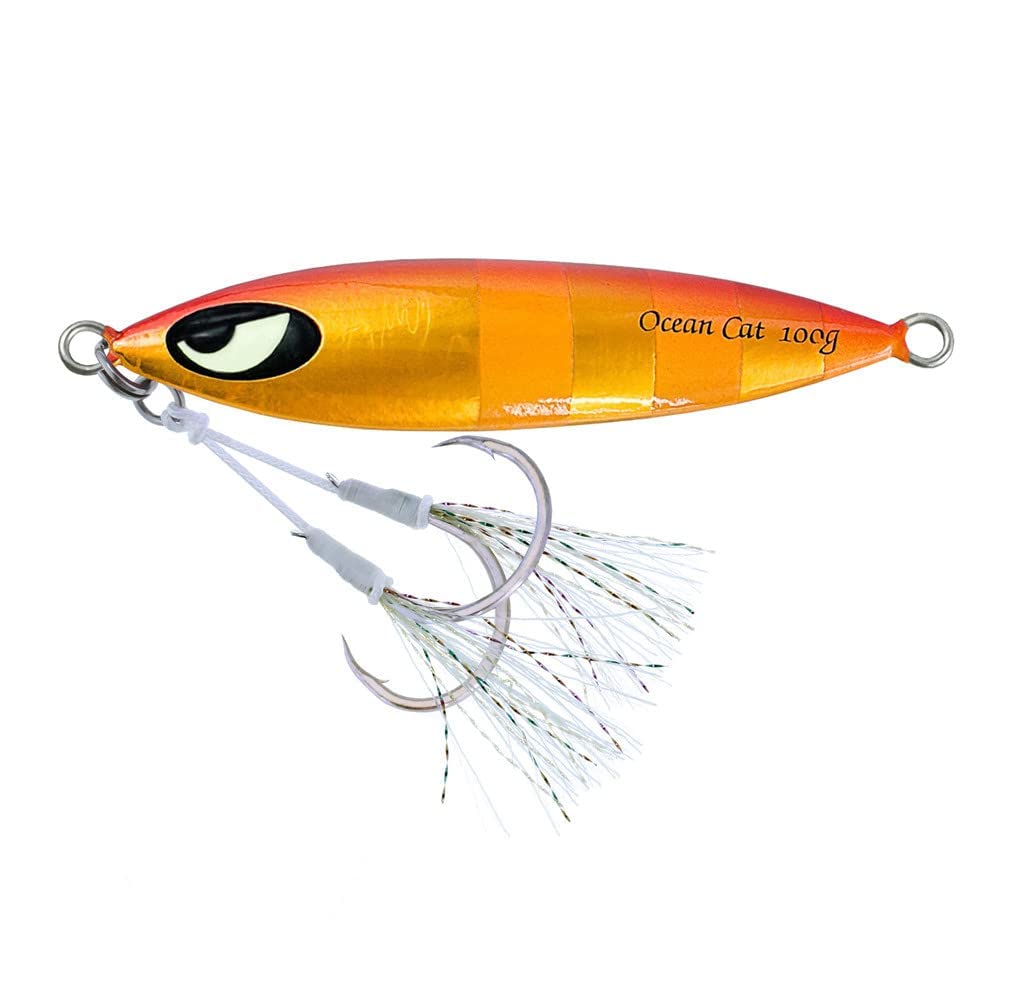OCEAN CAT Slow Sinking Metal Jig Lure with Hook - 1PC Lead Flat Jigging Bait for Saltwater Fishing | Perfect for Deep Sea, Pier & Surf Casting