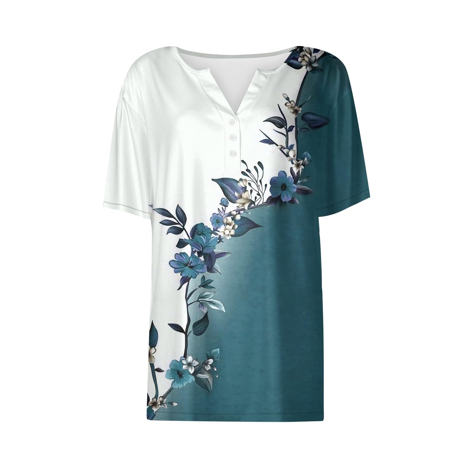 Women's Summer Tops Short Sleeve V-Neck Button Tunic Blouse - Trendy Casual Shirt for Leggings | Perfect for Office, Weekend Outfits & Summer Travel