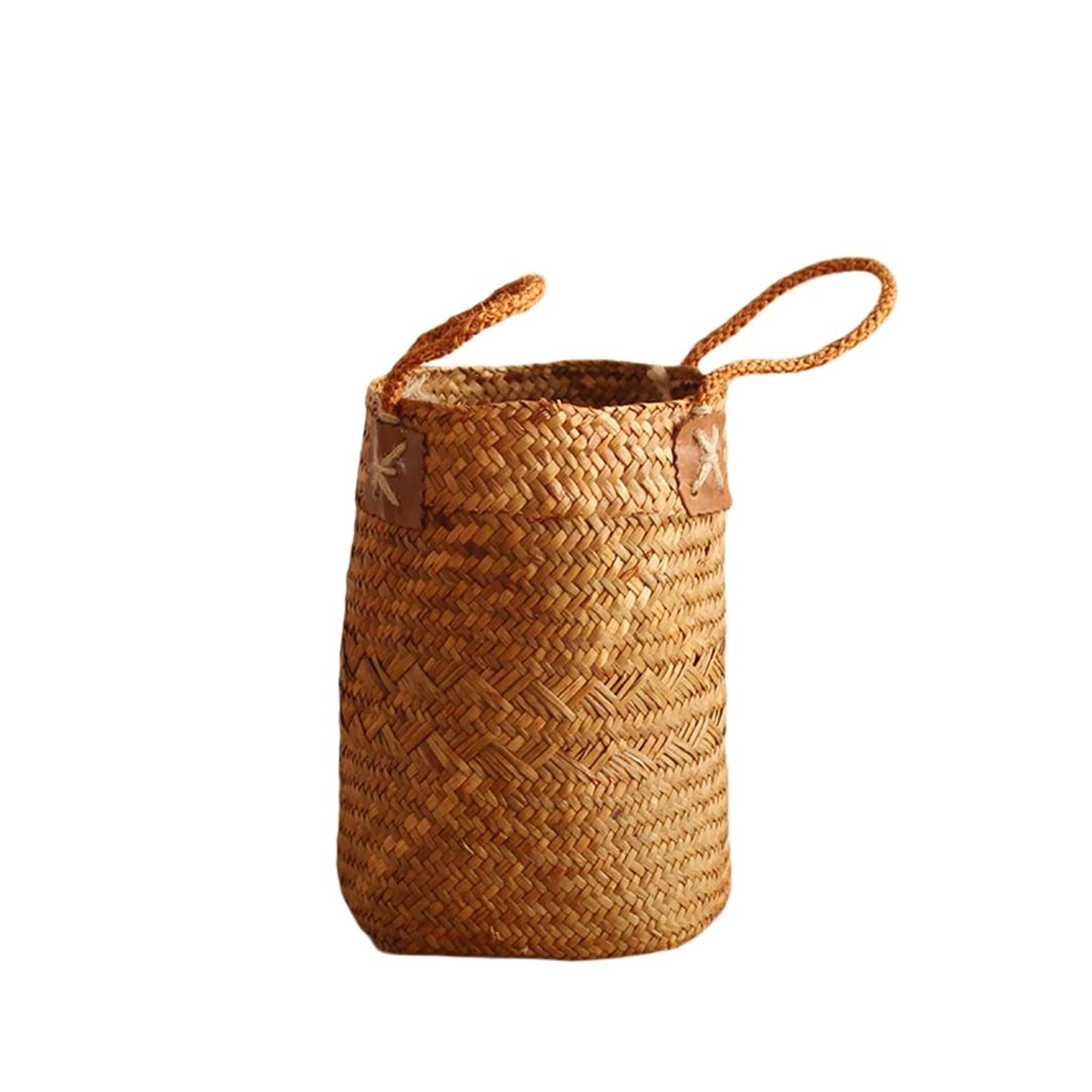 Hand-Woven Fruit Basket - Natural Wicker Storage Basket for Gardening, Picnics & Home Organization - Yellow Small Size | Perfect for Farmers Market, Kitchen Counter & Laundry Room Decor