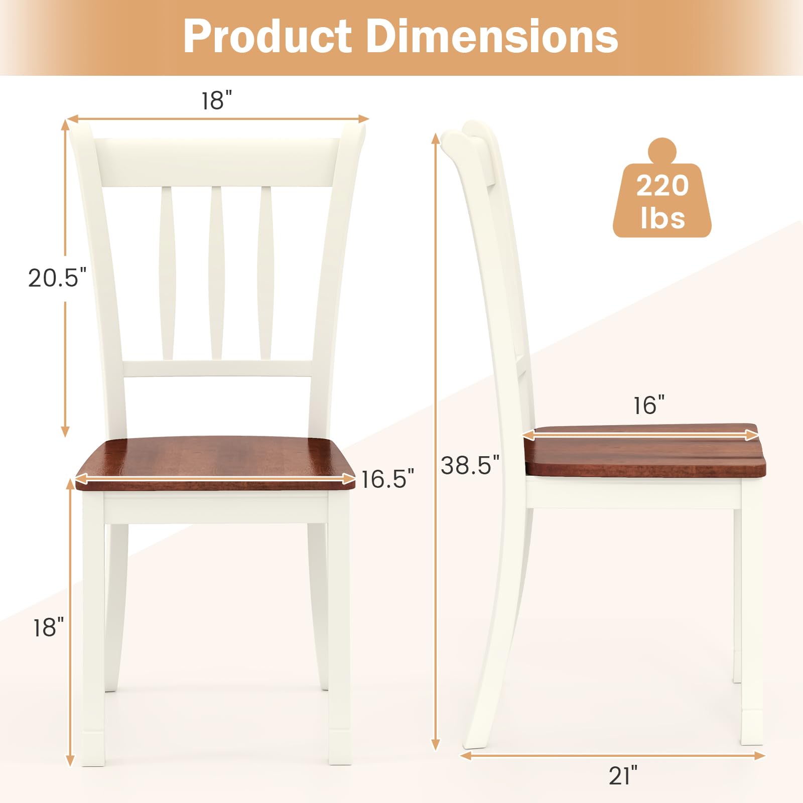 Solid Wood Dining Chairs Set of 4 - Armless Kitchen Chairs with Curved Slat Back, Farmhouse Style Wooden Chairs for Dining Room & Kitchen (Ivory White) - Perfect for Farmhouse Decor, Small Spaces & Family Gatherings